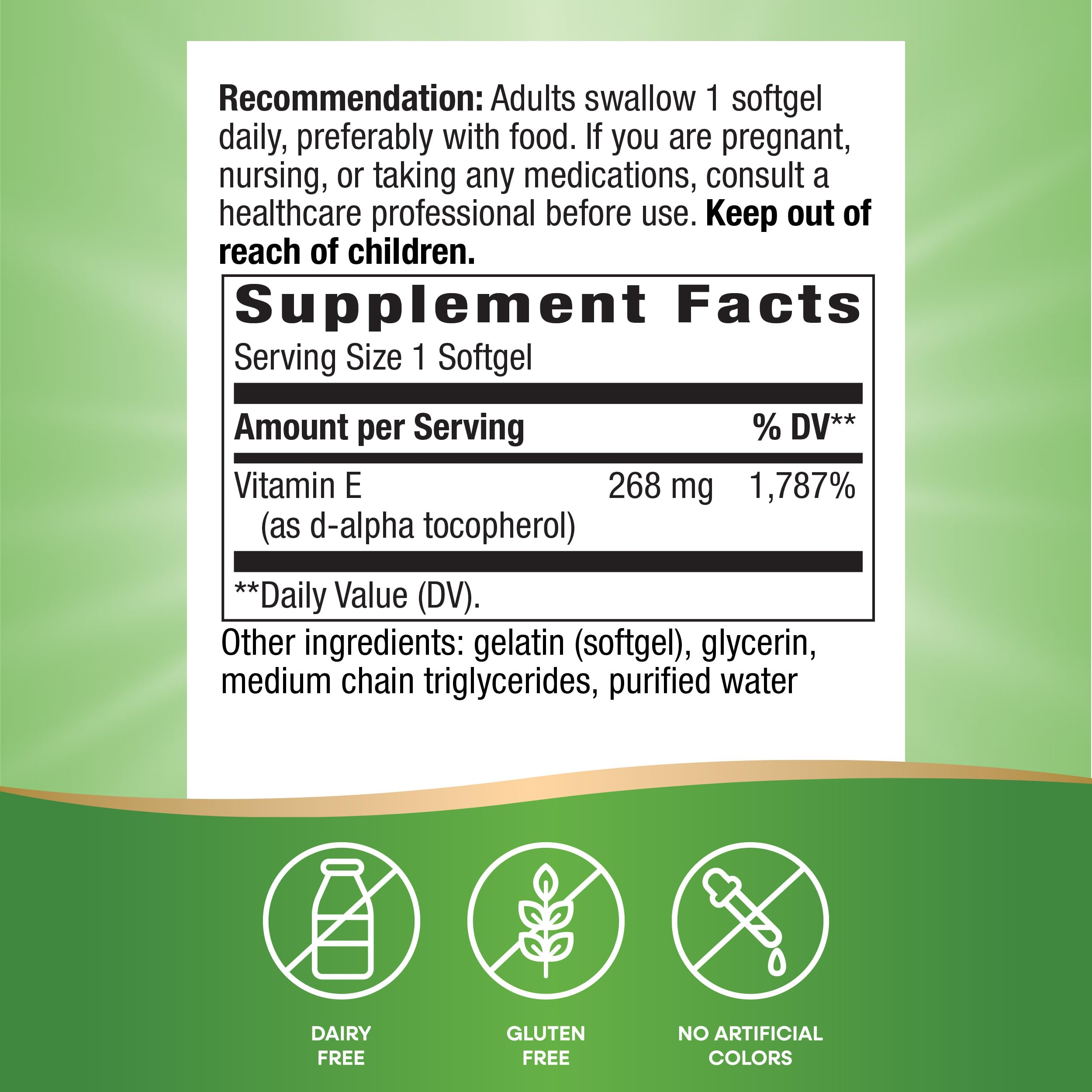Nature's Way Vitamin E D-Alpha Tocopherol 268 mg – 2 Pack, Gluten-Free, Antioxidant Support (Packaging May Vary)