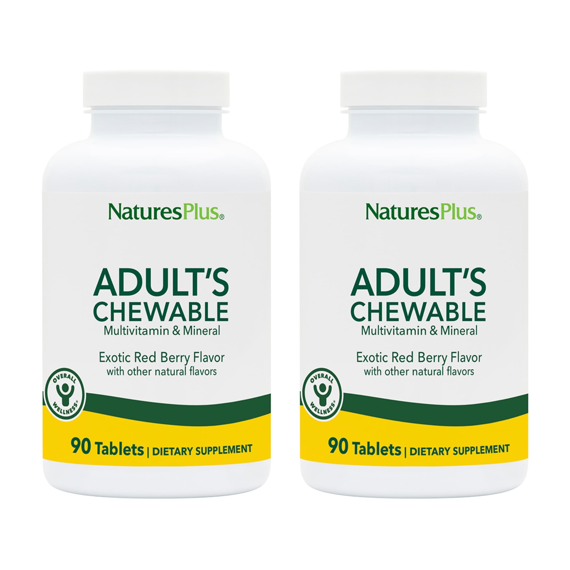 NaturesPlus Adult's Chewable Multivitamin - Exotic Red Berry Flavor | 180 Total Servings (90 Tablets x 2) | Vegetarian & Gluten Free