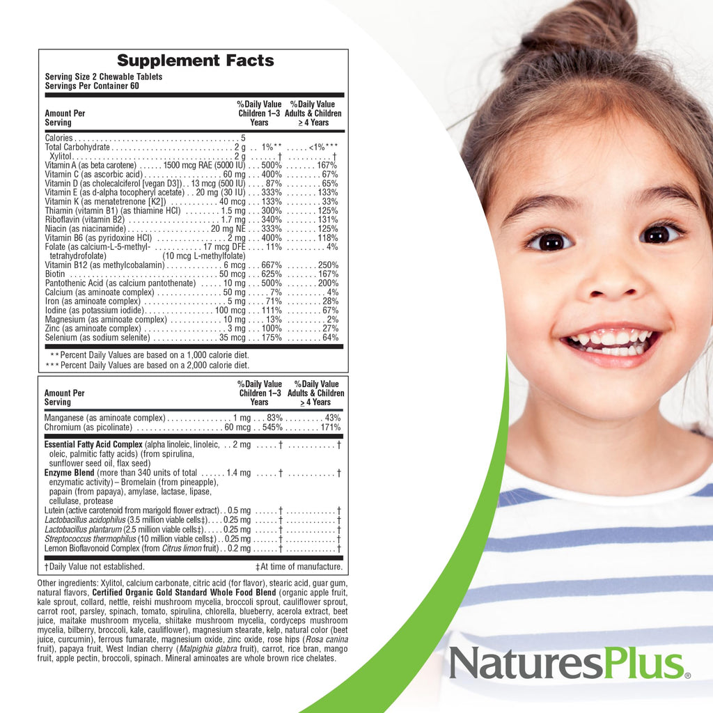 NaturesPlus Animal Parade Gold Kids Multivitamin — Watermelon Chewables, 2-Pack, D3, K2, Probiotics, Vegan & Gluten Free