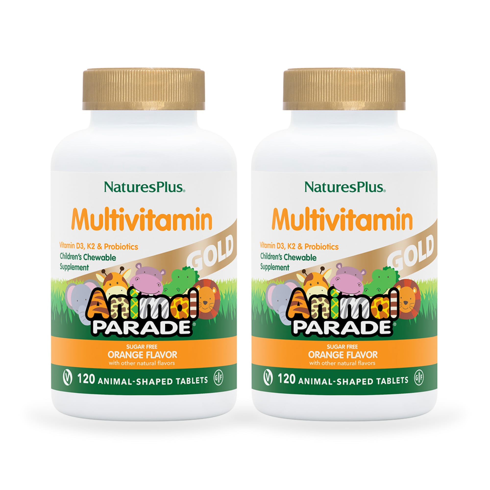 NaturesPlus Animal Parade Gold Orange Chewable Multivitamin - 120 Tabs (2 Pack) Gluten Free
