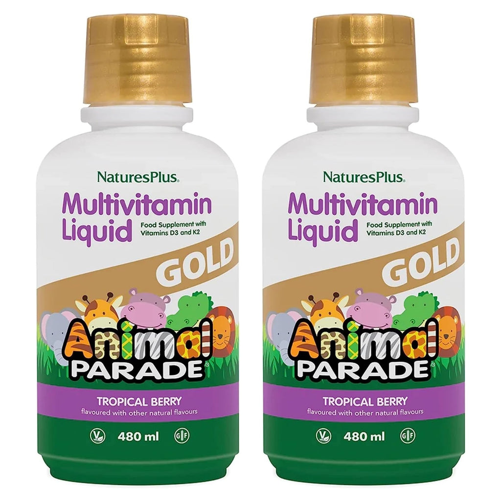 NaturesPlus Animal Parade Gold Children's Liquid Multivitamin – 2 x 16 oz, Tropical Berry, Gluten Free & Vegan, 64 Servings