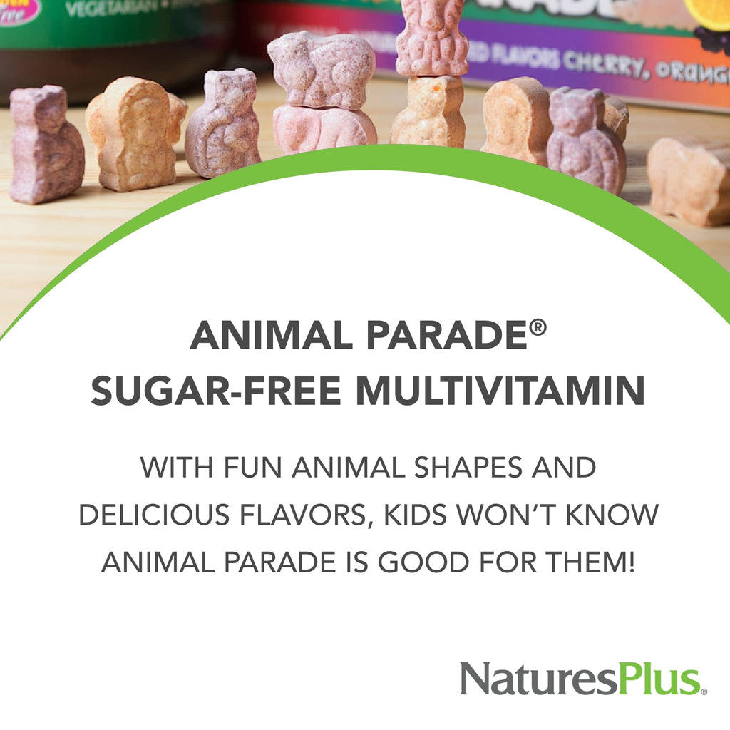 NaturesPlus Animal Parade Sugar-Free Kids Multivitamin - 2 Pack (90 Chewables) Cherry, Grape & Orange