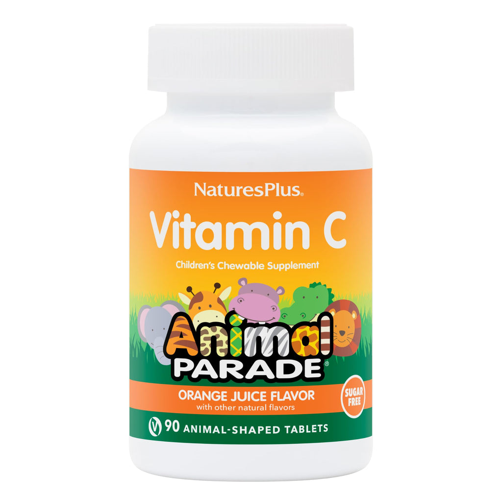 NaturesPlus Animal Parade Sugar-Free Vitamin C for Kids – 90 Chewables (2-Pack), Orange Flavor
