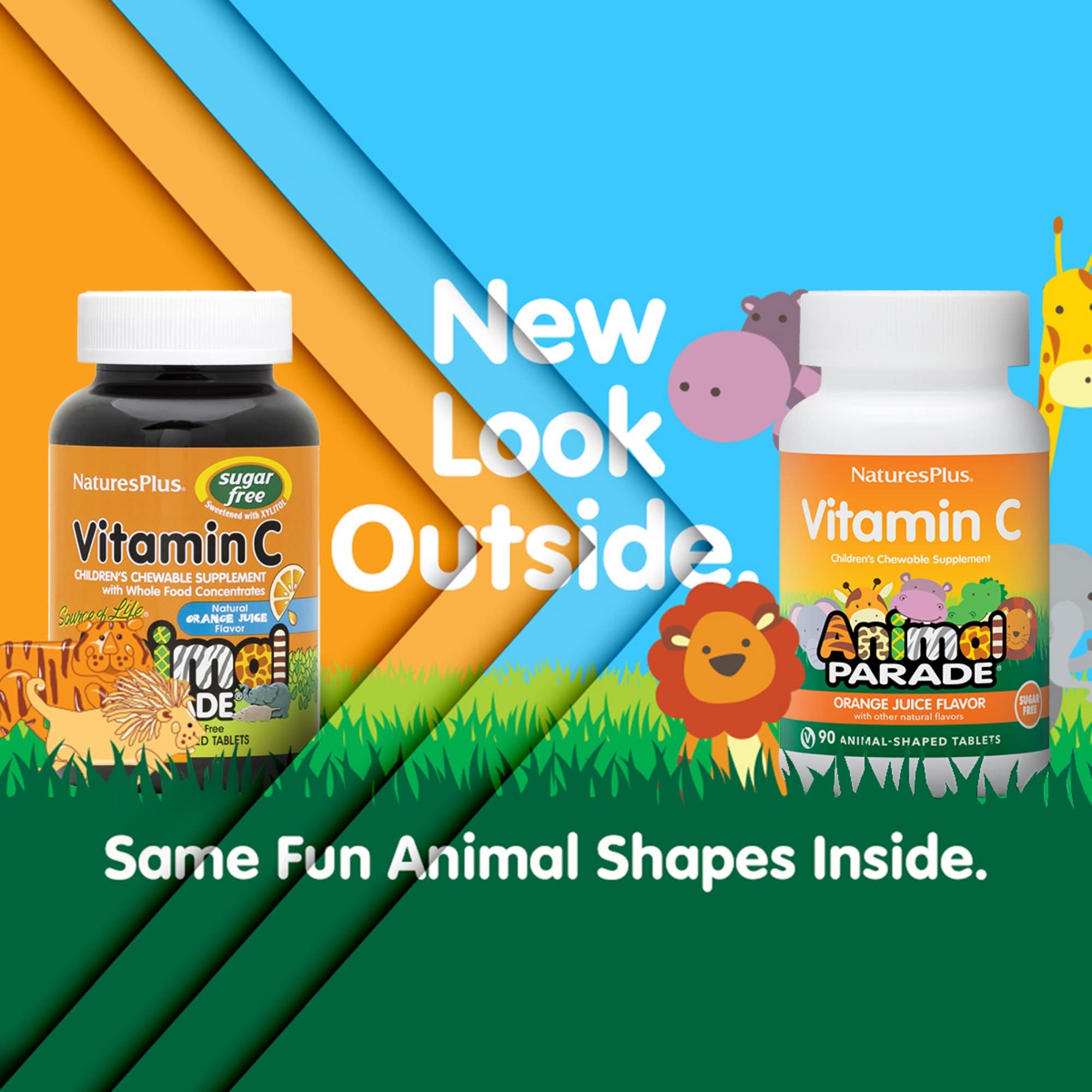 NaturesPlus Animal Parade Sugar-Free Vitamin C for Kids – 90 Chewables (2-Pack), Orange Flavor
