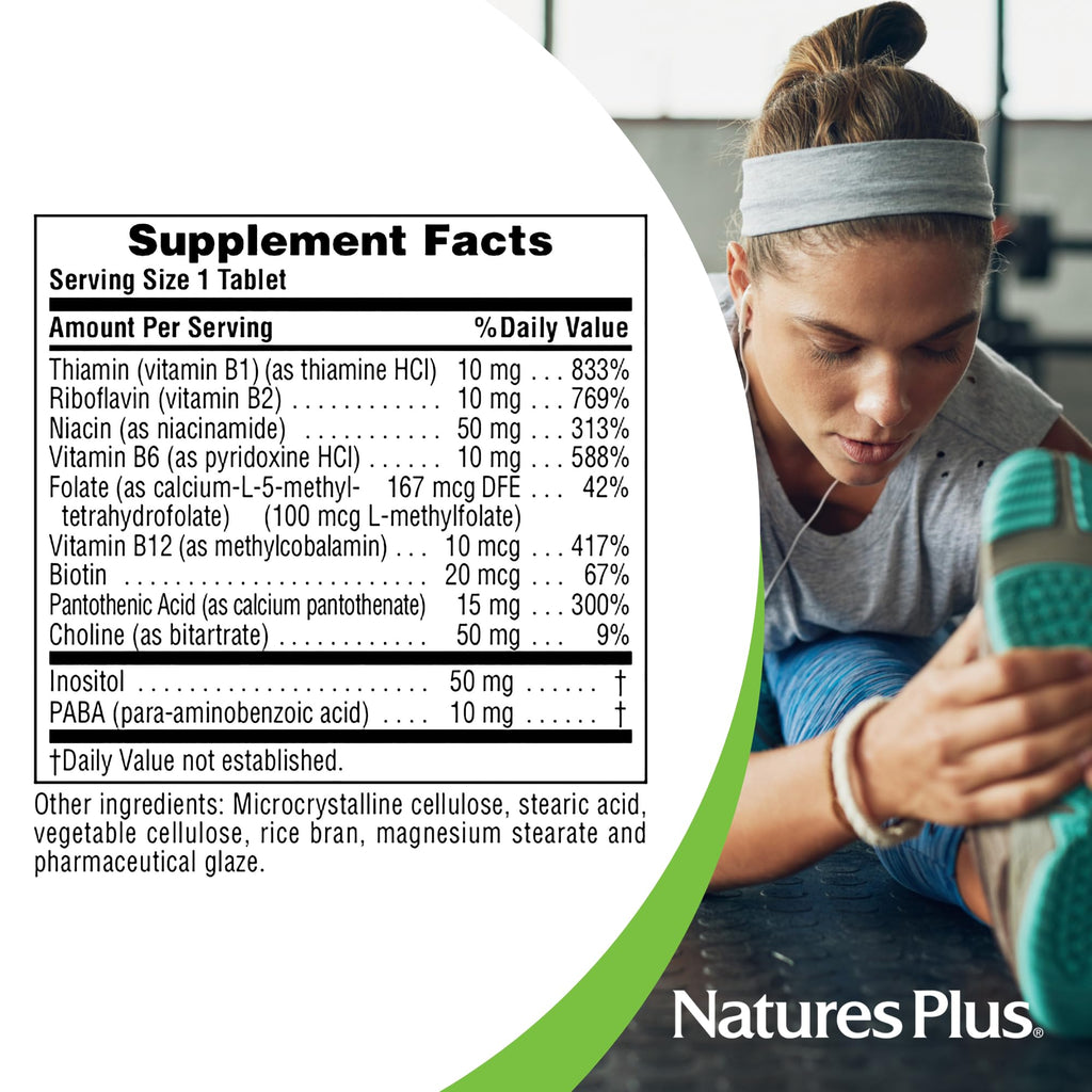 NaturesPlus B-Complex with Rice Bran - 90 Tablets - Vegetarian, Gluten Free - 90 Servings