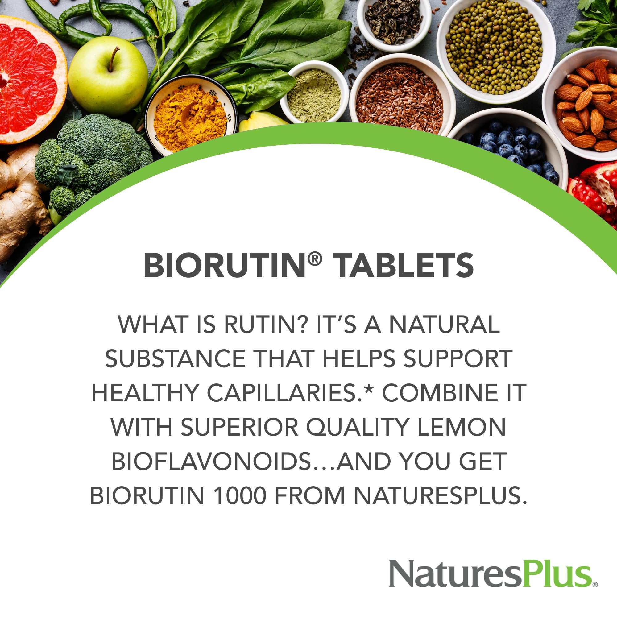 NaturesPlus Biorutin 1000mg - 90 Tablets | Bioflavonoid & Rutin Complex