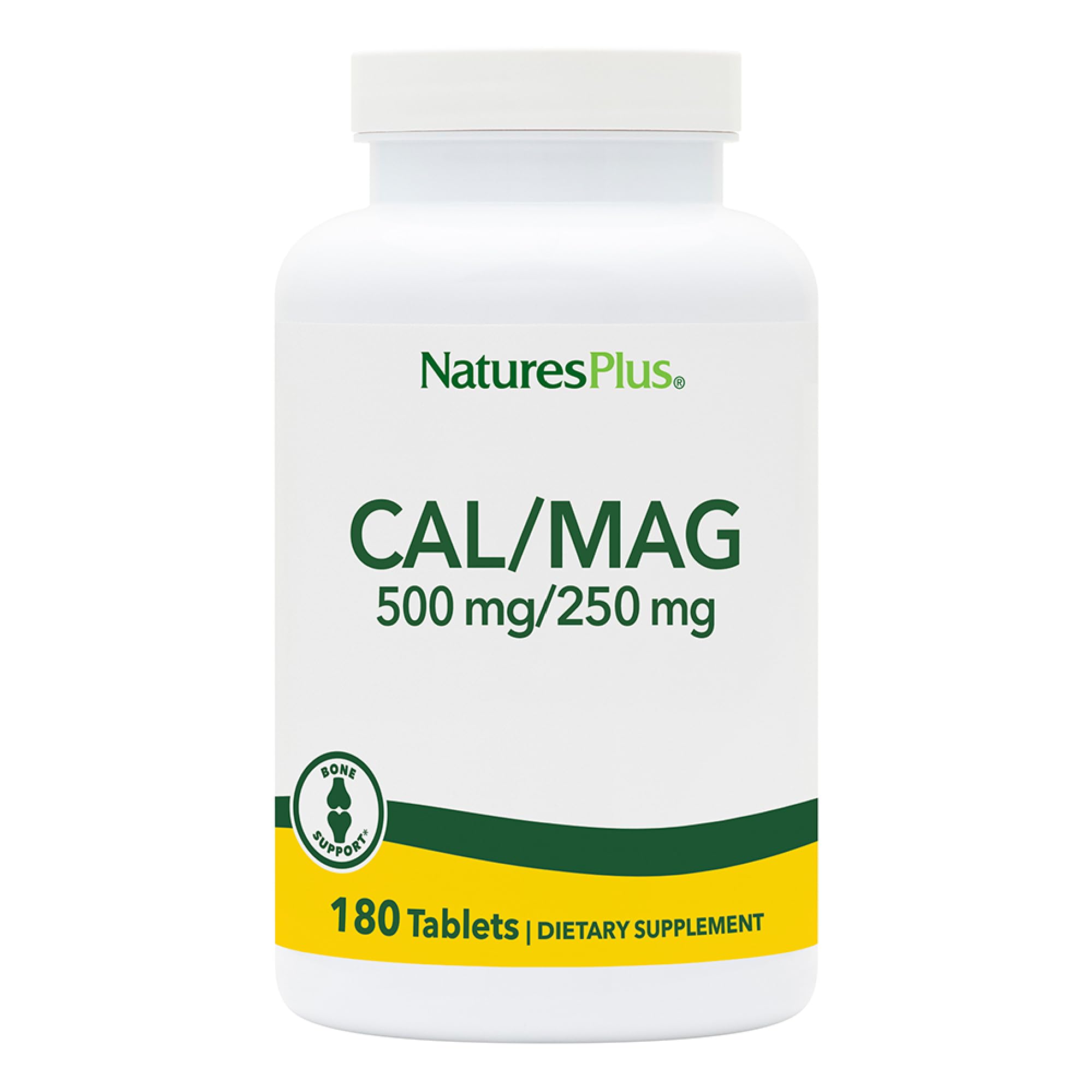 NaturesPlus Cal/Mag – 180 Vegetarian Tablets | 500 mg Calcium, 250 mg Magnesium | Supports Energy & Overall Well-Being