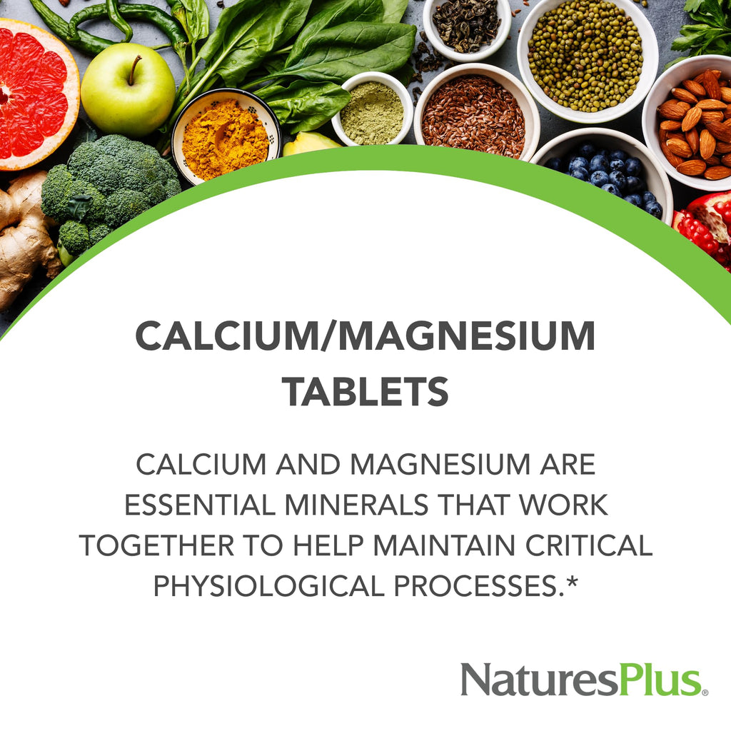 NaturesPlus Cal/Mag – 180 Vegetarian Tablets | 500 mg Calcium, 250 mg Magnesium | Supports Energy & Overall Well-Being