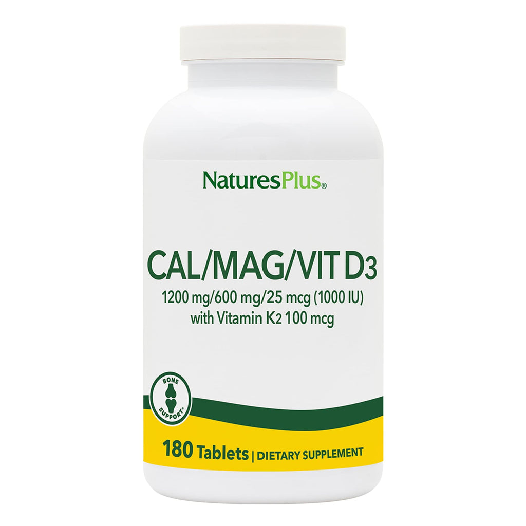 NaturesPlus Calcium Magnesium Vitamin D3 with Vitamin K2 – Bone & Immune Health | 180 Tablets (45 Servings) | Vegetarian & Gluten Free
