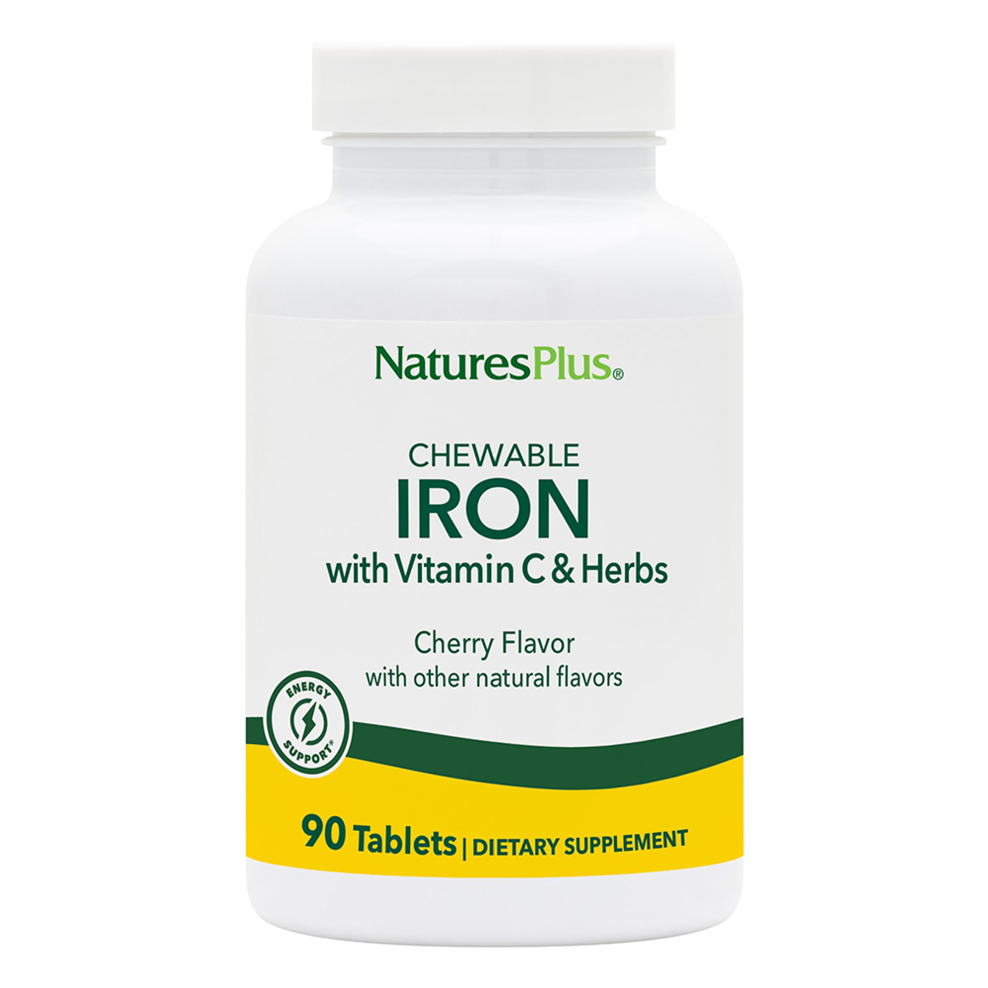 Nature's Plus Chewable Iron 27 mg - 90 Tablets | High Potency Iron with Vitamin C & Herbs
