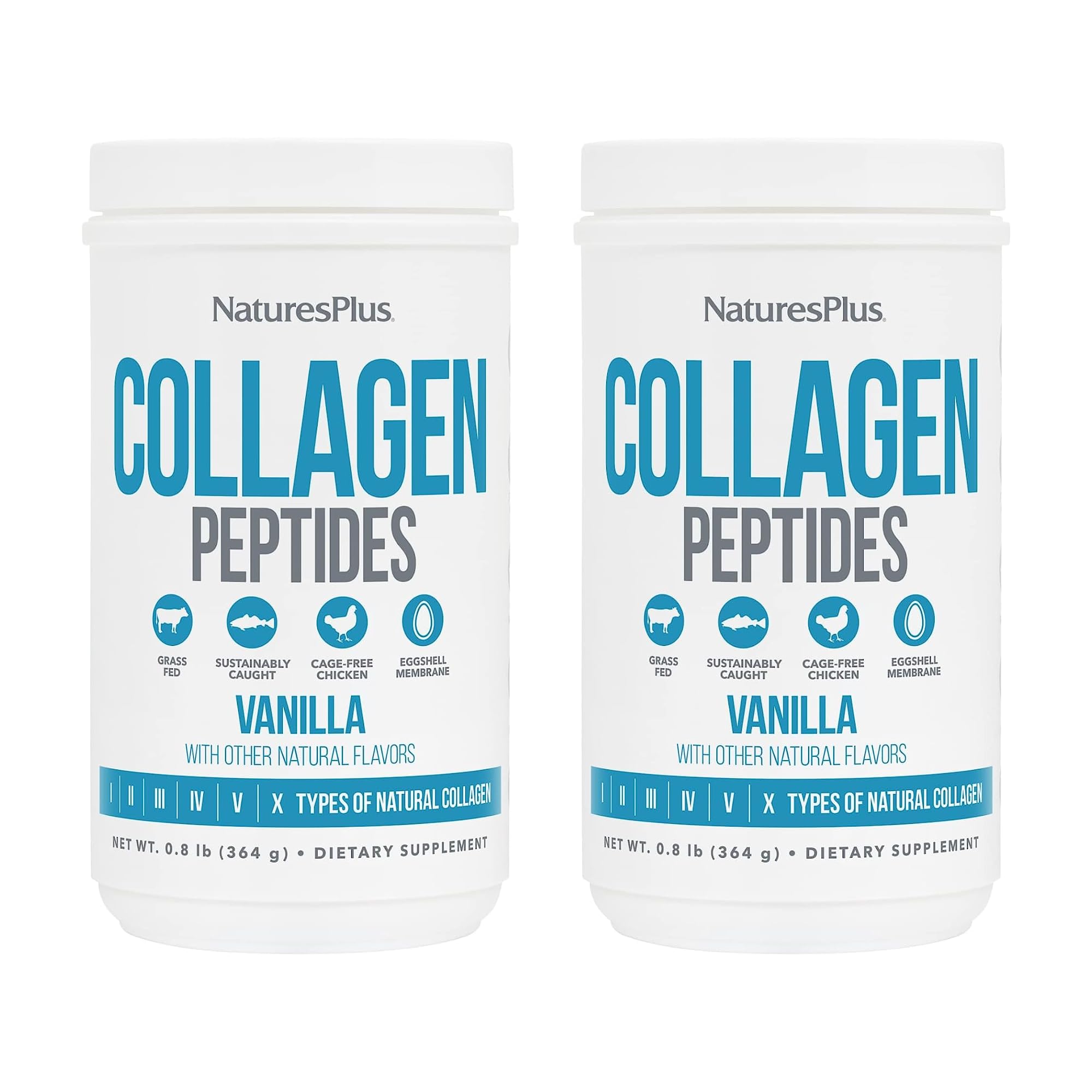NaturesPlus Collagen Peptides Vanilla – 2 Pack (364 g) | Hair, Skin, Nails & Joints | Non-GMO, Gluten Free