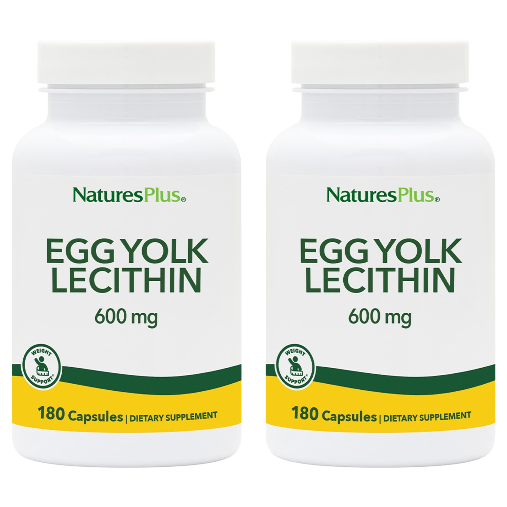 NaturesPlus Egg Yolk Lecithin 600 mg – 180 Capsules Pack of 2 – Soy Free & Gluten Free