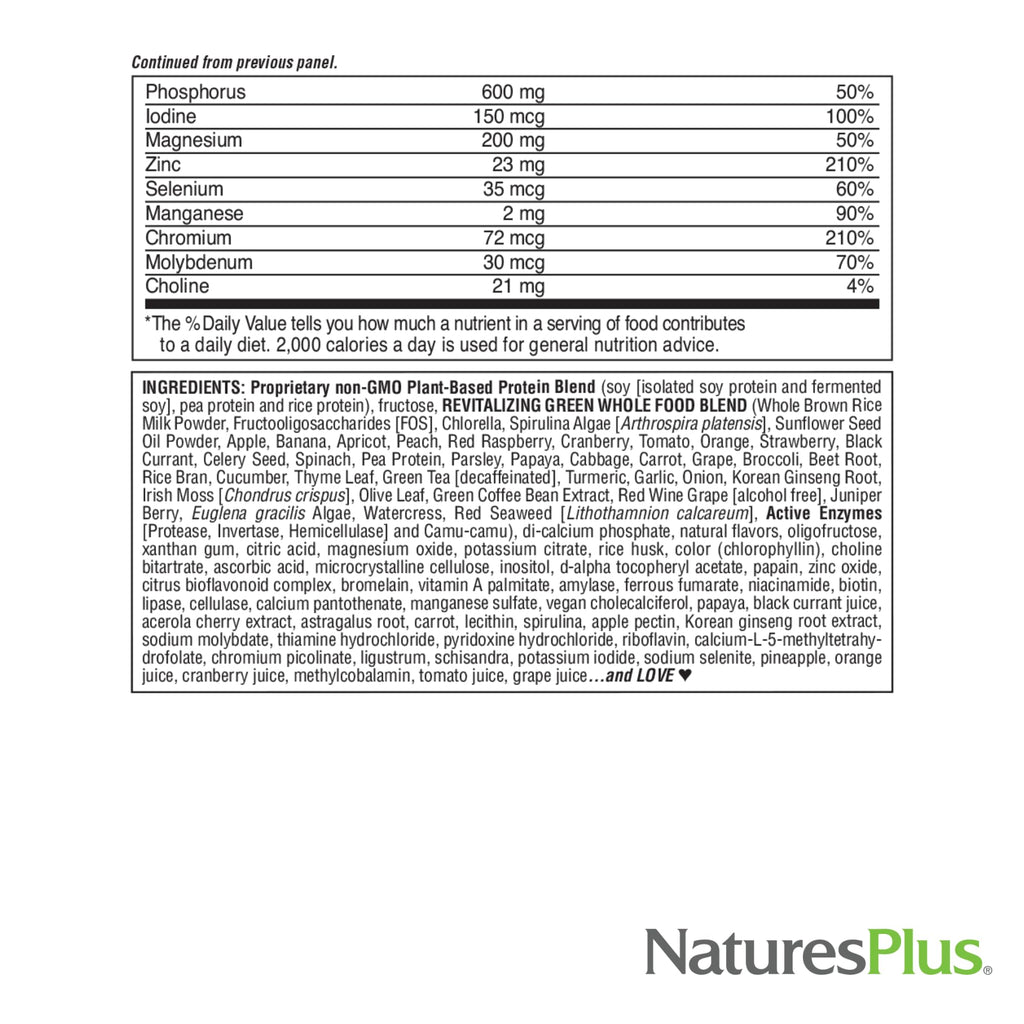 NaturesPlus FRUITEIN Revitalizing Green Foods Shake – Plant-Based Protein, 16 Servings