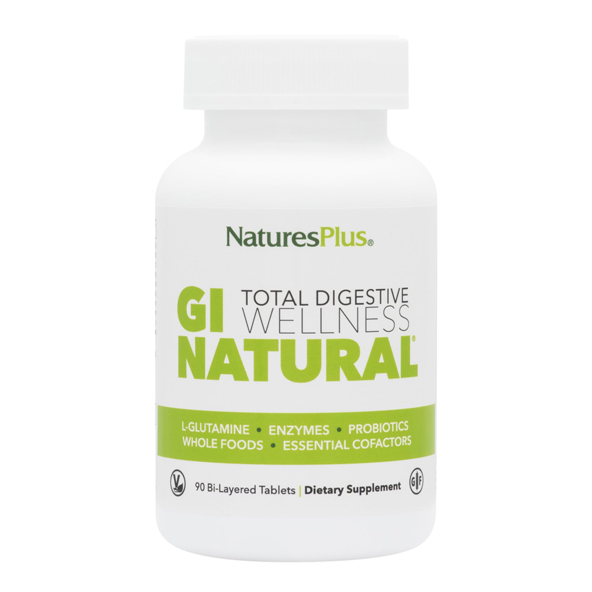 Nature’sPlus GI Natural Total Digestive Wellness – 90 Bi-Layered Tablets (Pack of 2) | Probiotics, Prebiotics, Enzymes + L-Glutamine | Gluten Free