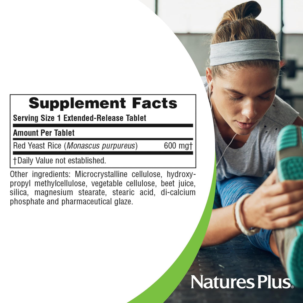 NaturesPlus Herbal Actives Red Yeast Rice, Extended Release 600mg — 60 Vegan Tablets | Cholesterol Support