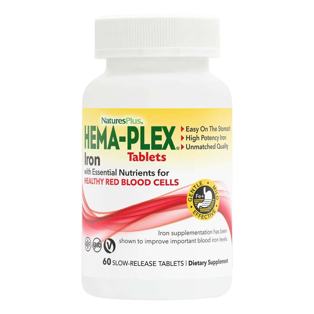 NaturesPlus Hema-Plex Iron - 85 mg Elemental Iron + Vitamin C & Bioflavonoids | 60 Tablets | Vegan, Gluten Free | 30 Servings