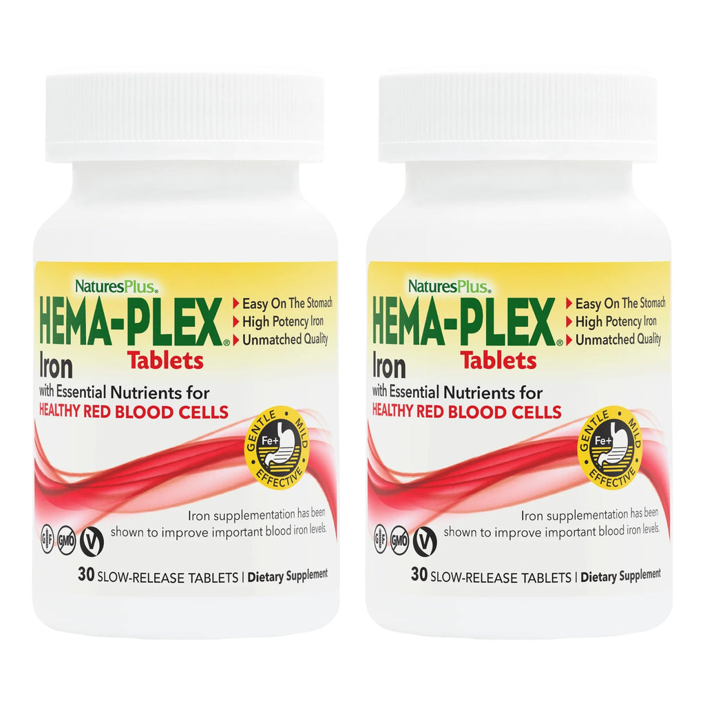 NaturesPlus Hema-Plex Iron - 60 Total Servings, 85 mg Chelated Iron, Slow-Release | Vitamin C & Bioflavonoids | Gluten Free & Vegetarian