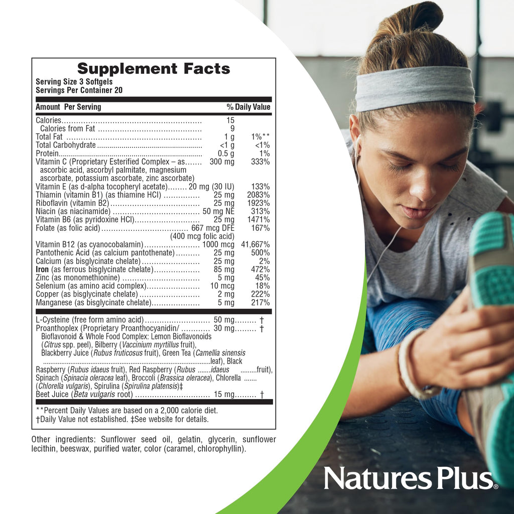 Nature's Plus Hema-Plex Iron – 60 Softgels (3 Pack) | 85 mg Iron + Vitamin C