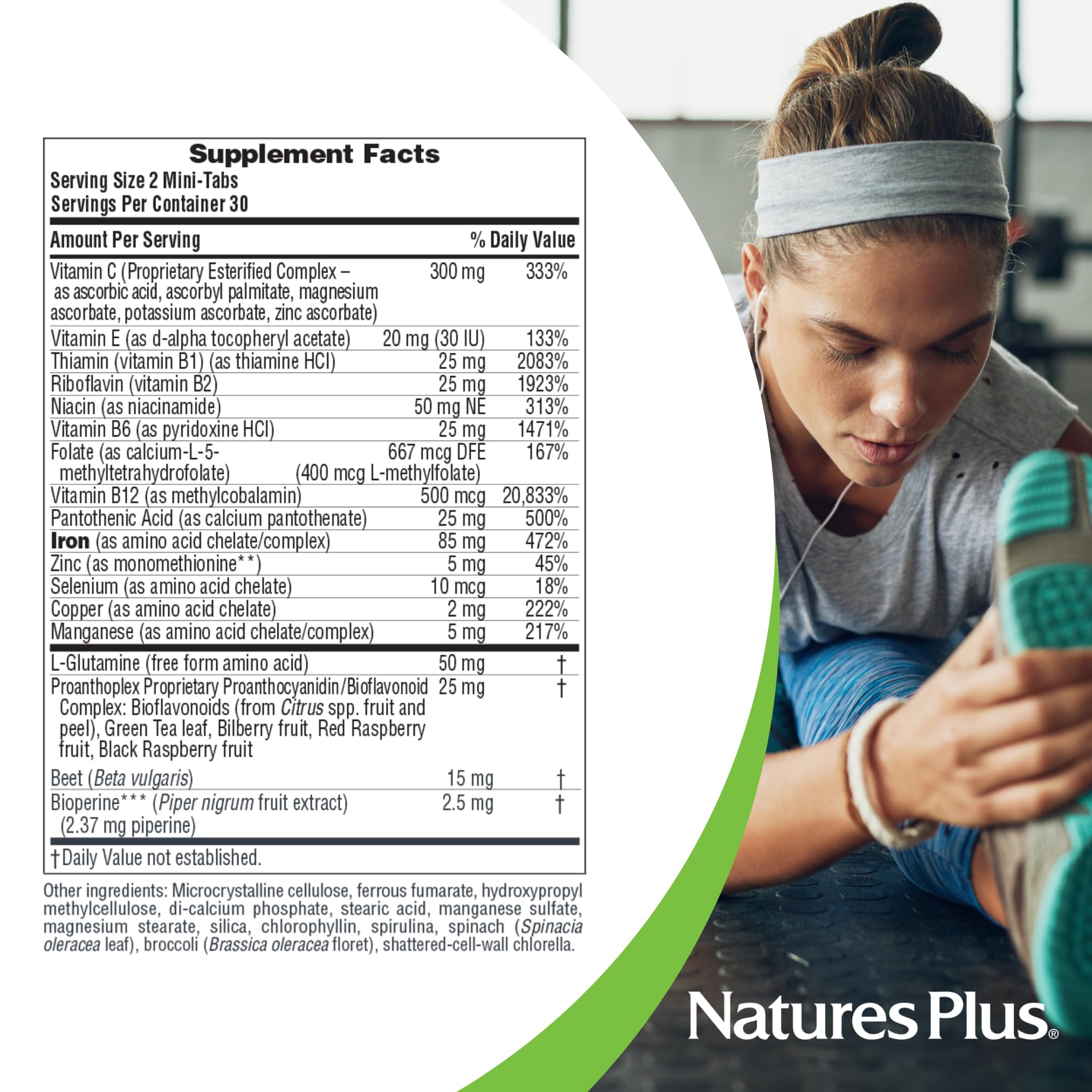NaturesPlus Hema-Plex Iron | 60 Slow-Release Mini-Tabs (2 Pack) 85 mg Chelated Iron | Vegan & Gluten Free