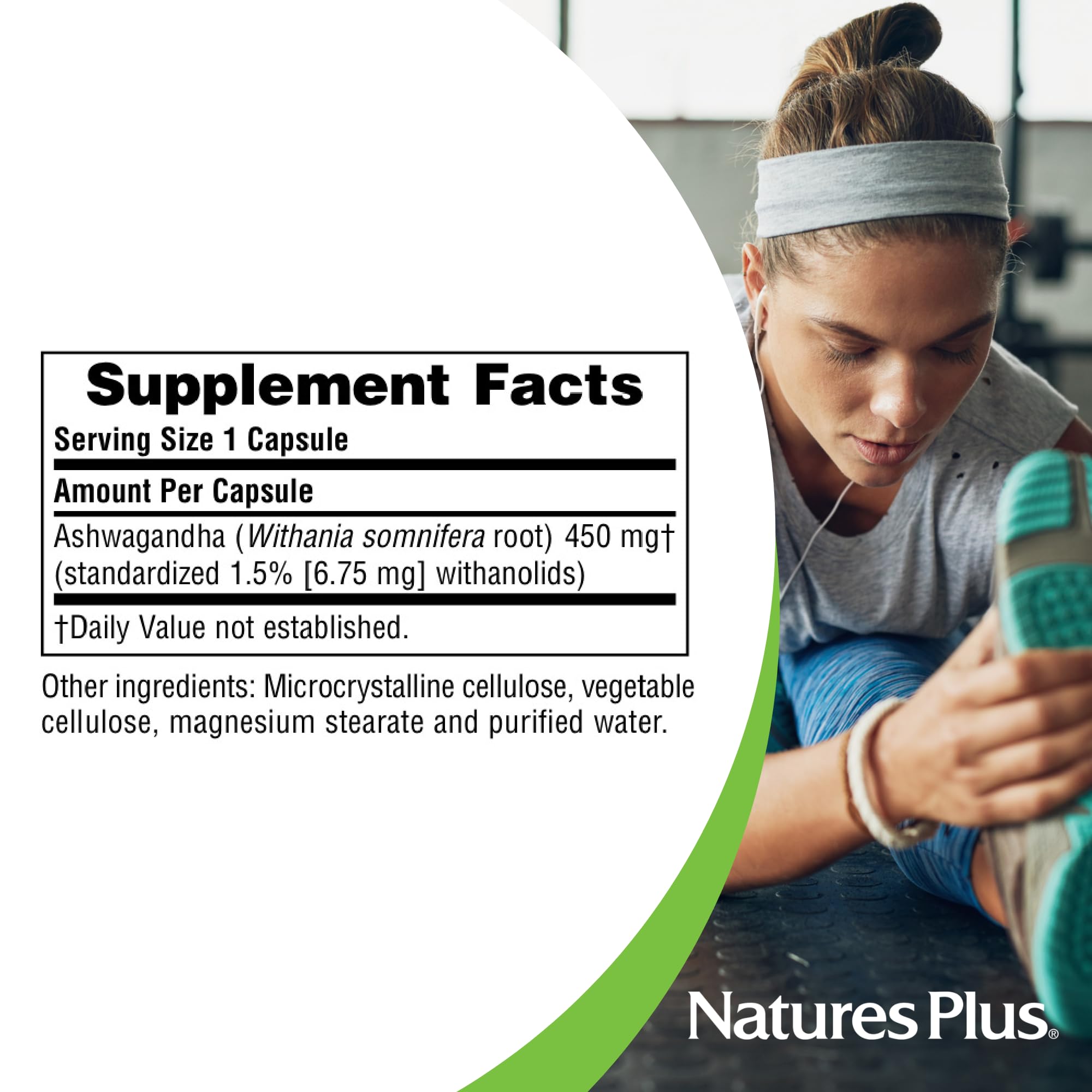 NaturesPlus Herbal Actives Ashwagandha 450 mg – 60 Vegetarian Capsules | Prescription Quality, Gluten Free