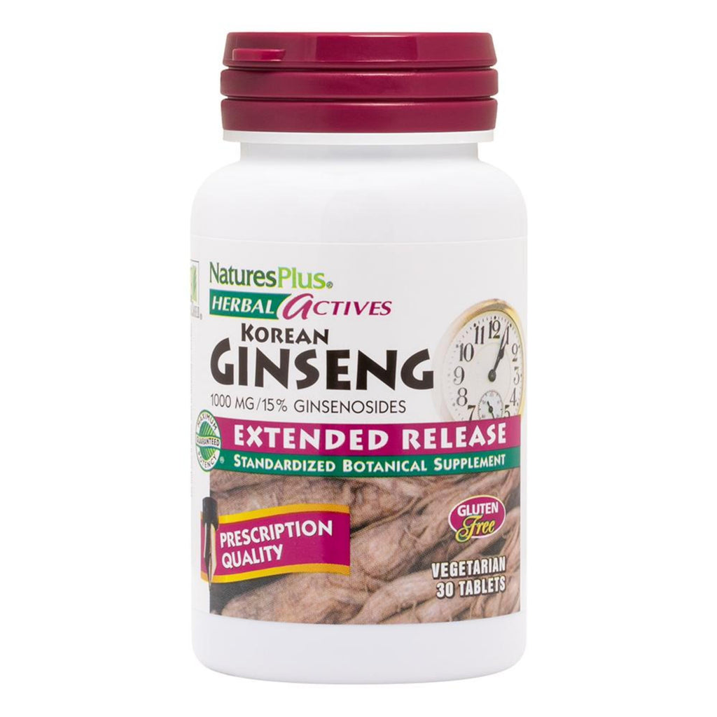 NaturesPlus Herbal Actives Korean Ginseng - Extended Release 1000 mg | 30 Vegan Tablets
