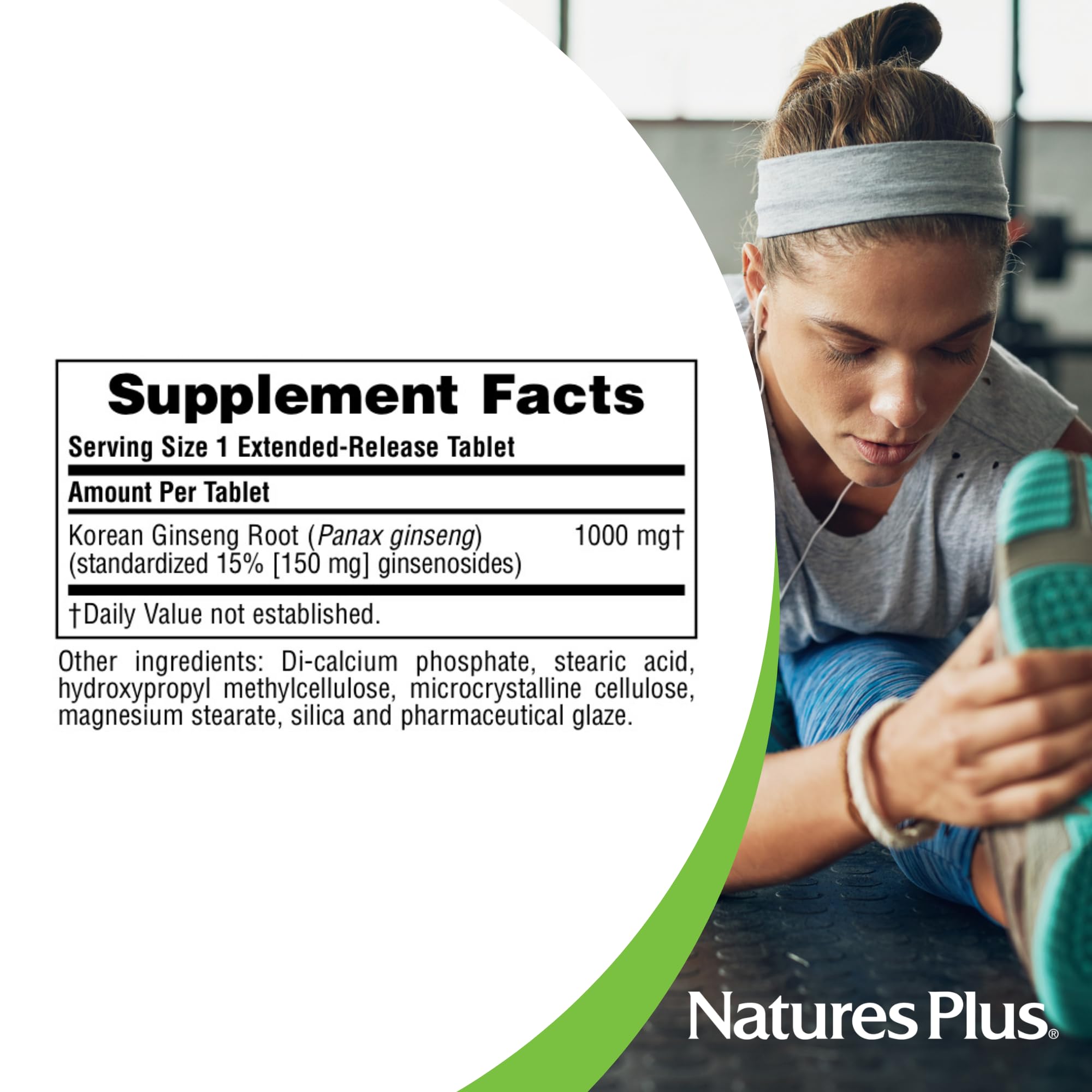 NaturesPlus Herbal Actives Korean Ginseng - Extended Release 1000 mg | 30 Vegan Tablets