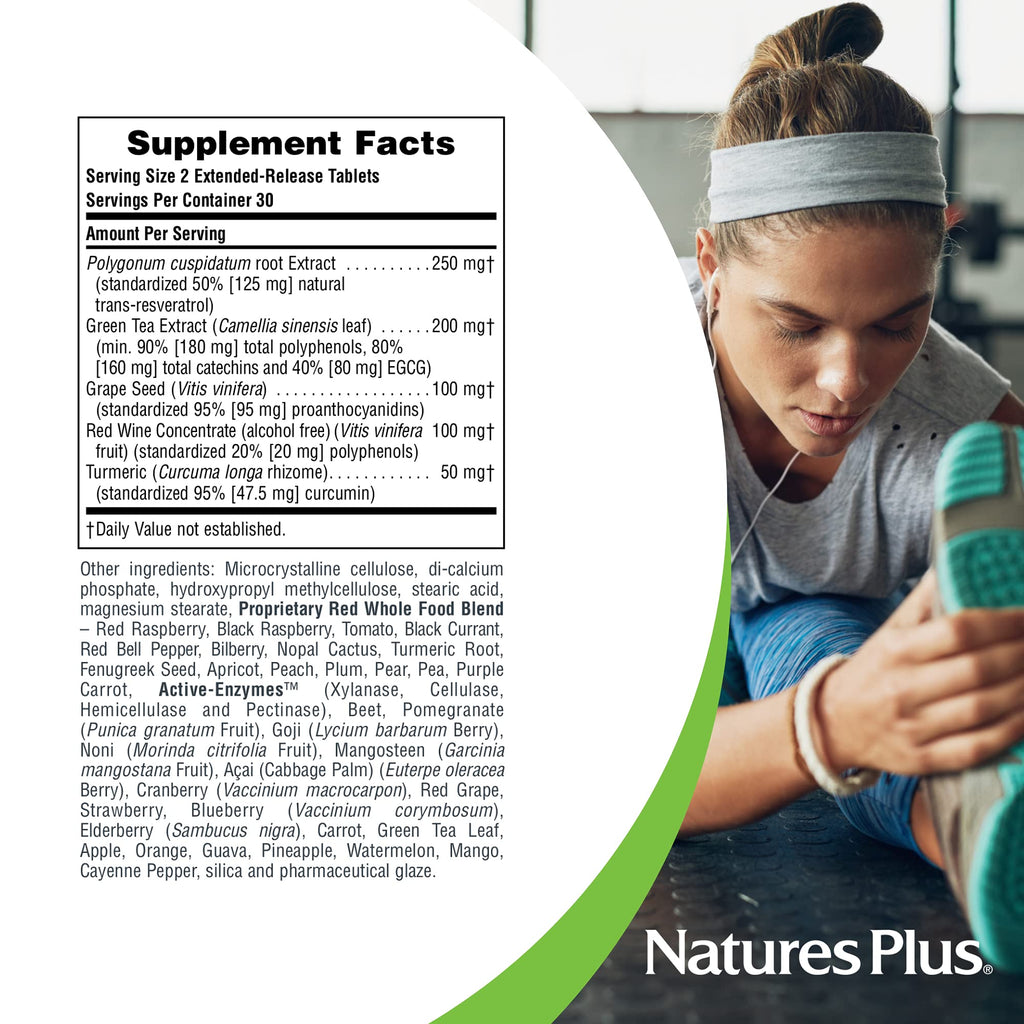 NaturesPlus Herbal Actives Resveratrol Extended Release 125 mg - 120 Vegetarian Tablets | Gluten-Free
