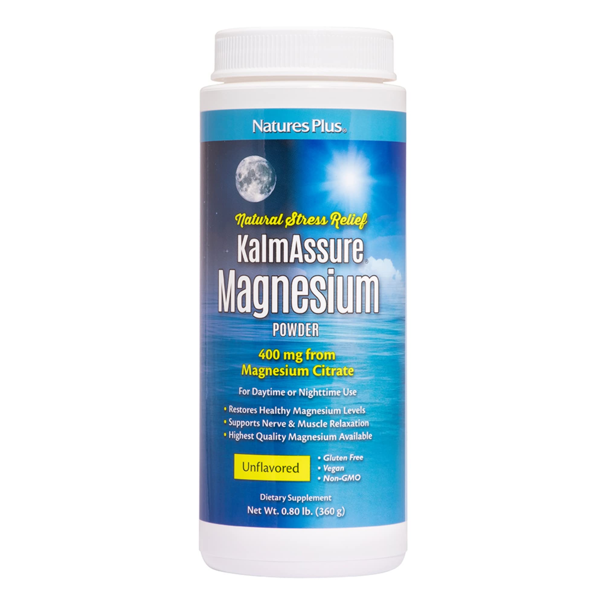 NaturesPlus KalmAssure Magnesium Powder – 0.8 lb, Unflavored | 60 Servings | Non-GMO, Gluten Free, Vegan