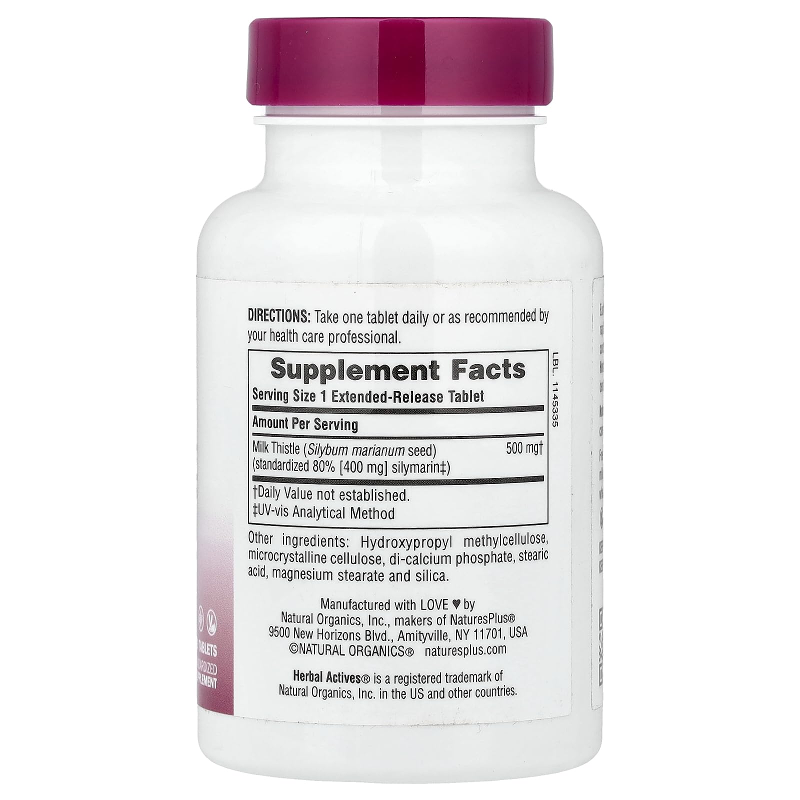 NaturesPlus Milk Thistle Extended Release 500mg | 80% Silymarin | 30 Servings | Gluten-Free