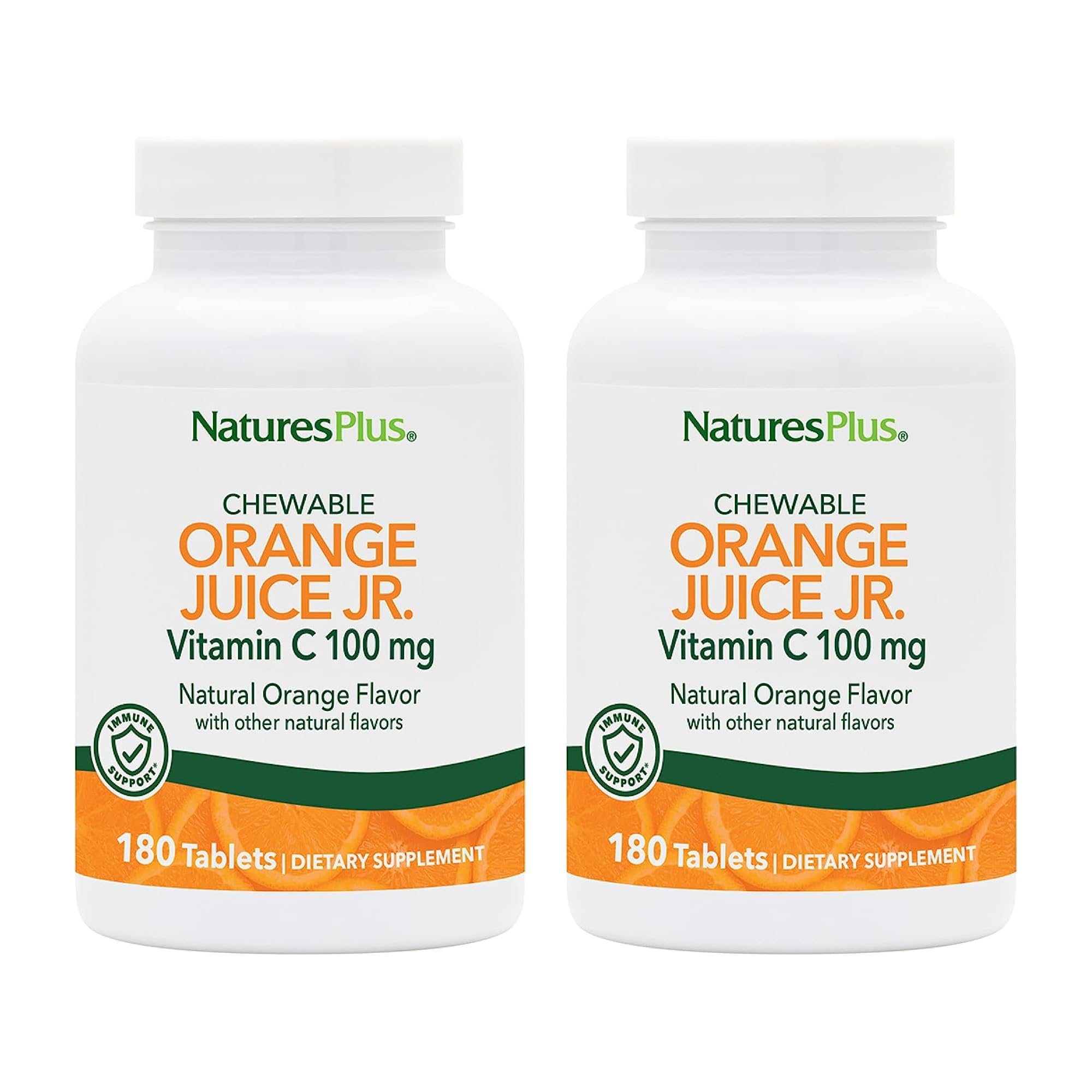 NaturesPlus Orange Juice Jr. Vitamin C Chewables – 100 mg, Pack of 2, Gluten Free, Vegetarian | 360 Servings
