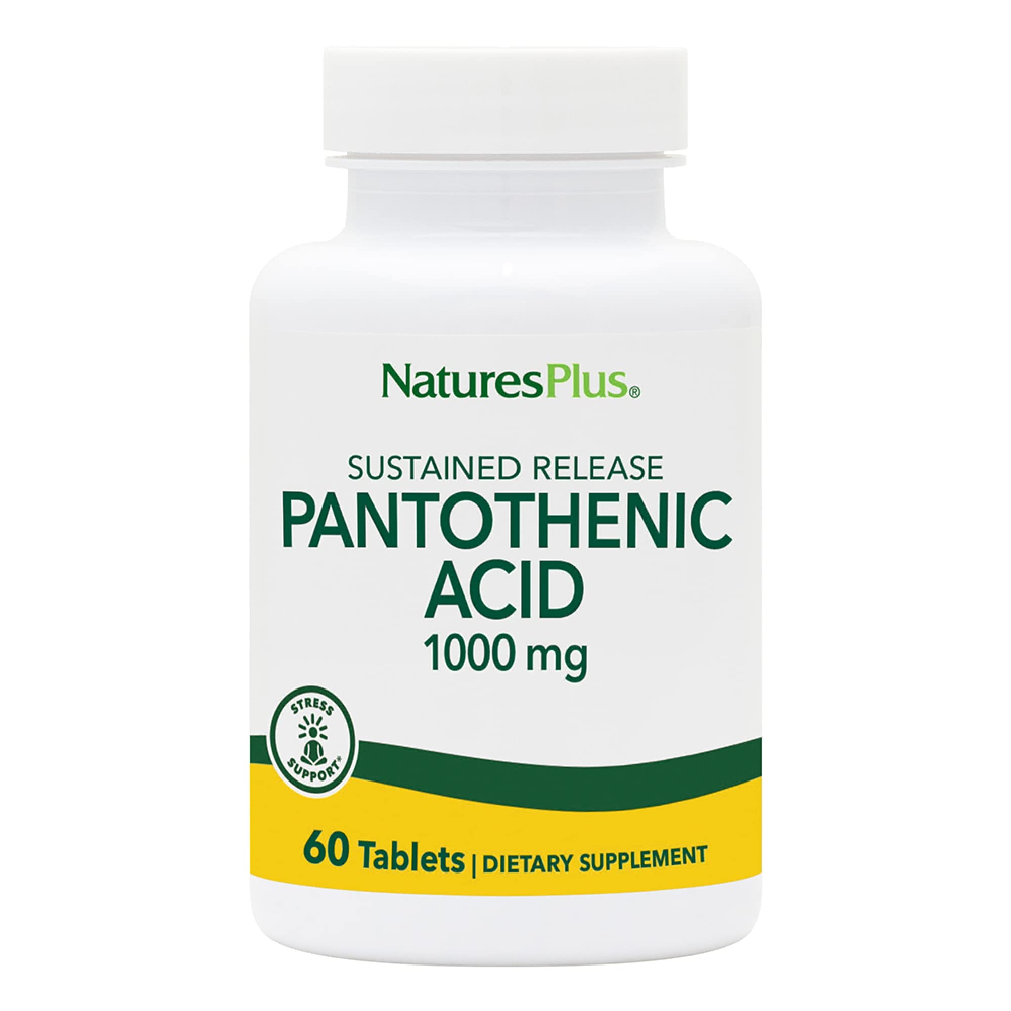 NaturesPlus Pantothenic Acid, Sustained Release - 1000 mg | 60 Tablets | High-Potency Vitamin B5, Vegetarian & Gluten Free