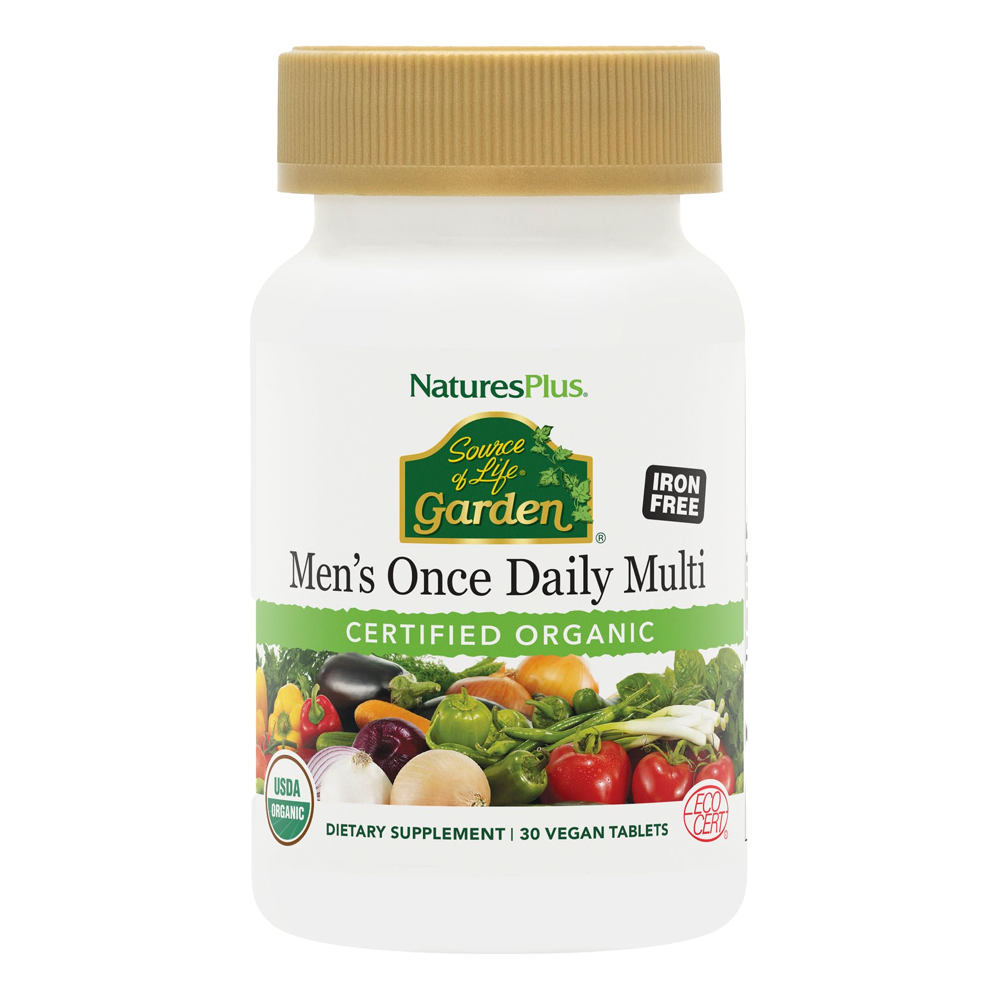 NaturesPlus Source of Life Garden Certified Organic Men's Once Daily Multivitamin – 30 Vegan Tablets (30 Servings)
