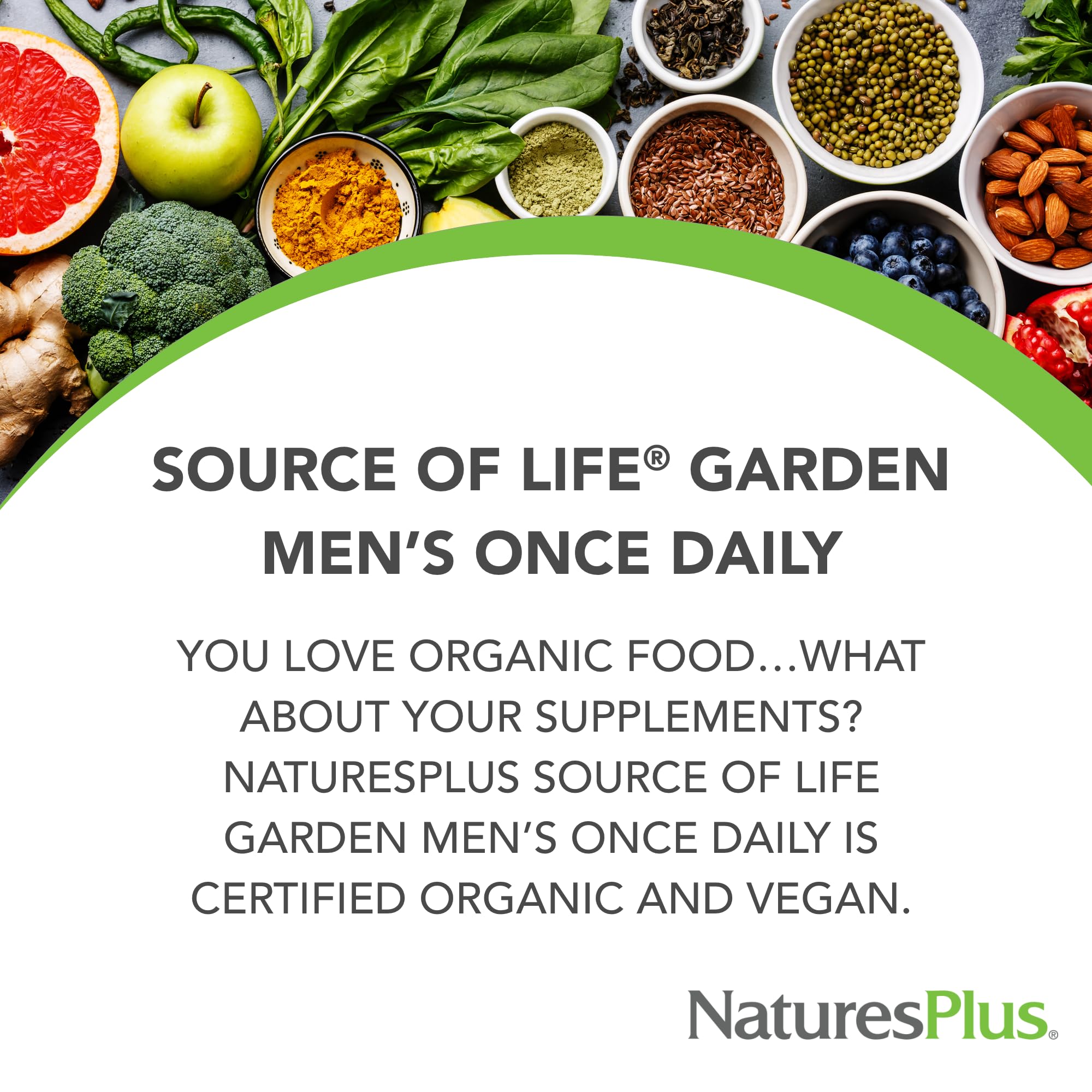 NaturesPlus Source of Life Garden Certified Organic Men's Once Daily Multivitamin – 30 Vegan Tablets (30 Servings)