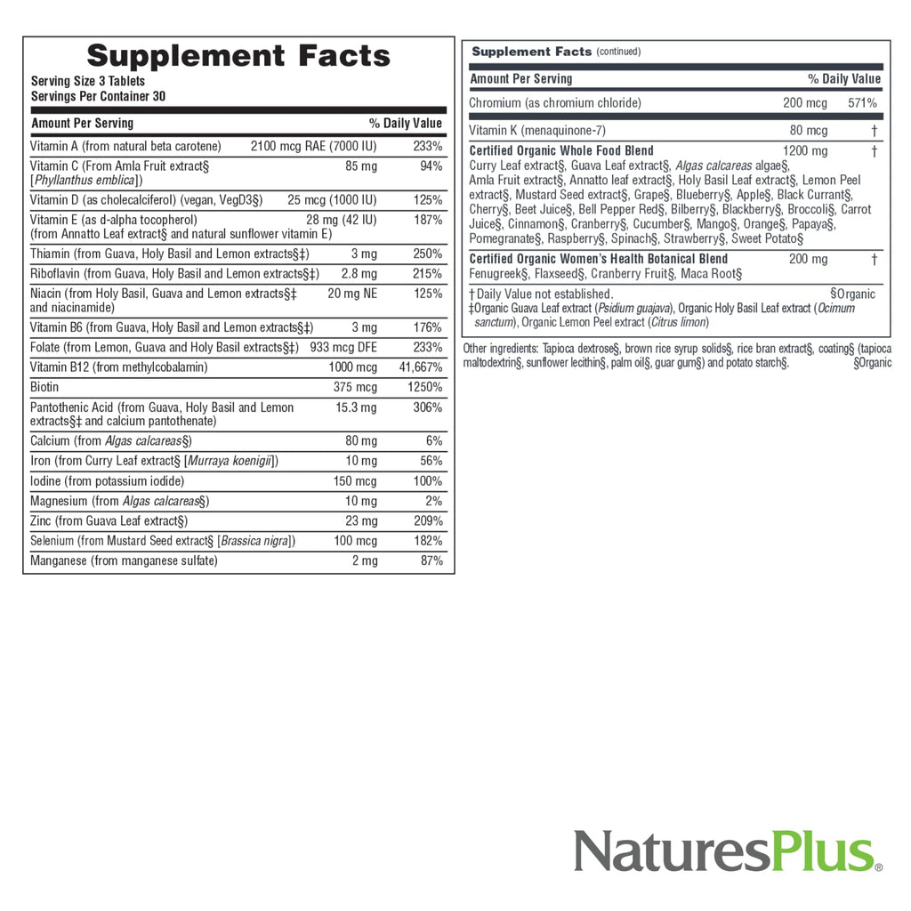 NaturesPlus Source of Life Garden Organic Women's Multivitamin - 90 Vegan Tablets (30 Servings)