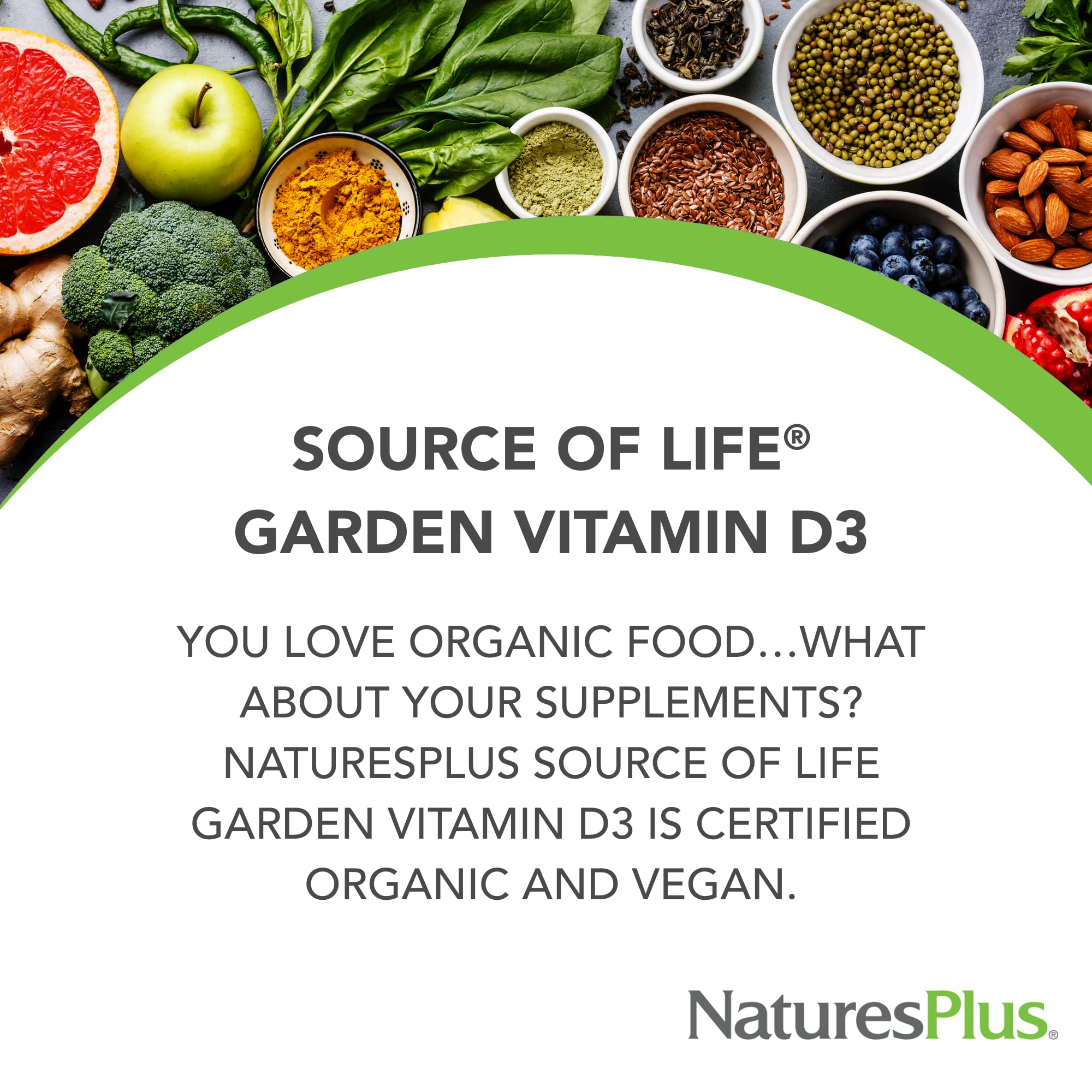 NaturesPlus Source of Life Garden Vitamin D3-60 Vegan Capsules | Immune Support, Organic, Non-GMO, Gluten Free