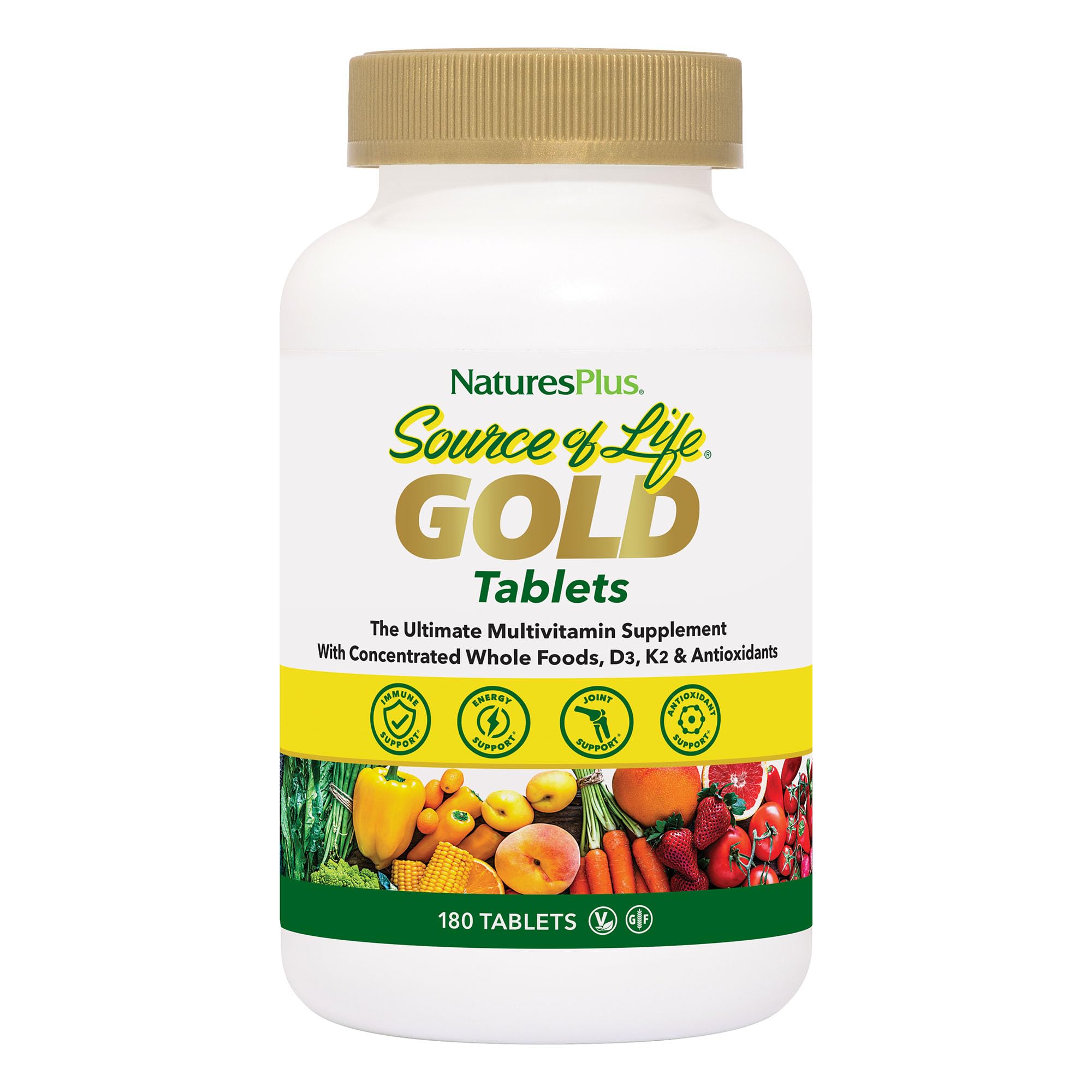 NaturesPlus Source of Life Gold Multivitamin - 180 Tablets, 60 Servings | Gluten Free, Vegetarian