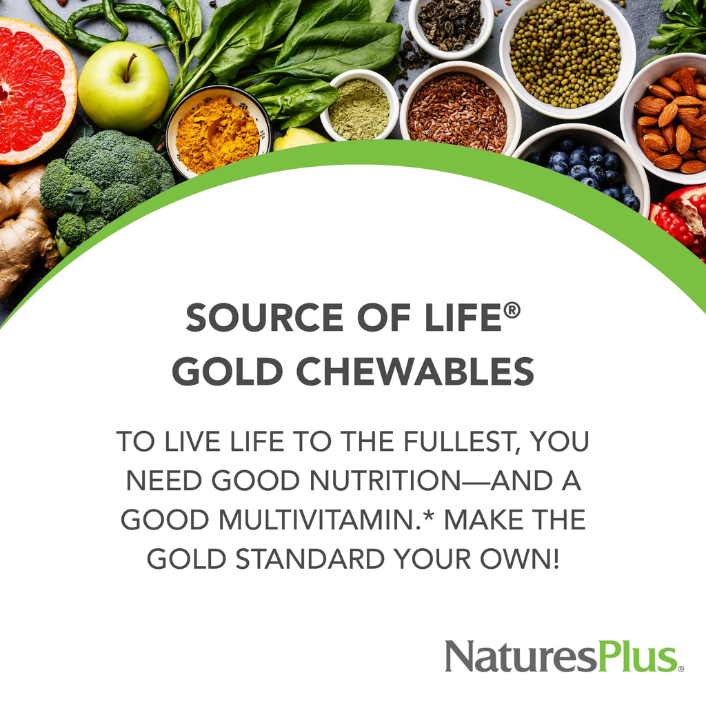 NaturesPlus Source of Life Gold Chewables – 90 Vegetarian Tablets, Tropical Fruit Flavor, Gluten Free Multivitamin