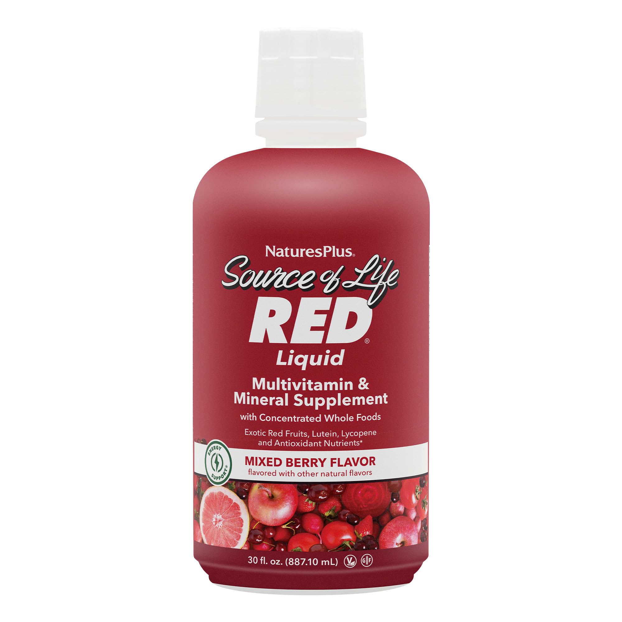 NaturesPlus Source of Life RED Multivitamin Liquid - 30 oz | Energy, Immune Support, Vegetarian & Gluten Free