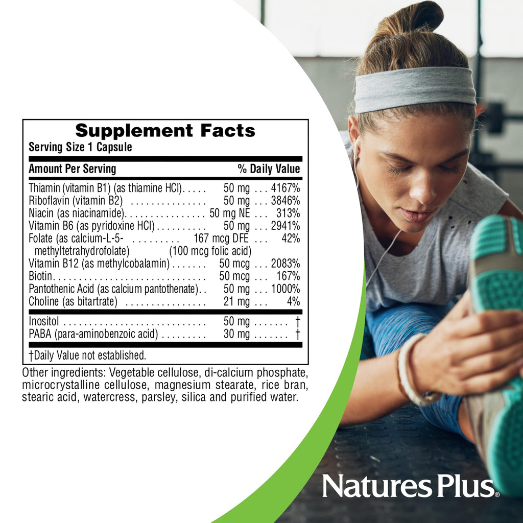 NaturesPlus Super B50-60 Vegetarian Capsules – High Potency B Complex, Gluten-Free, 60 Servings