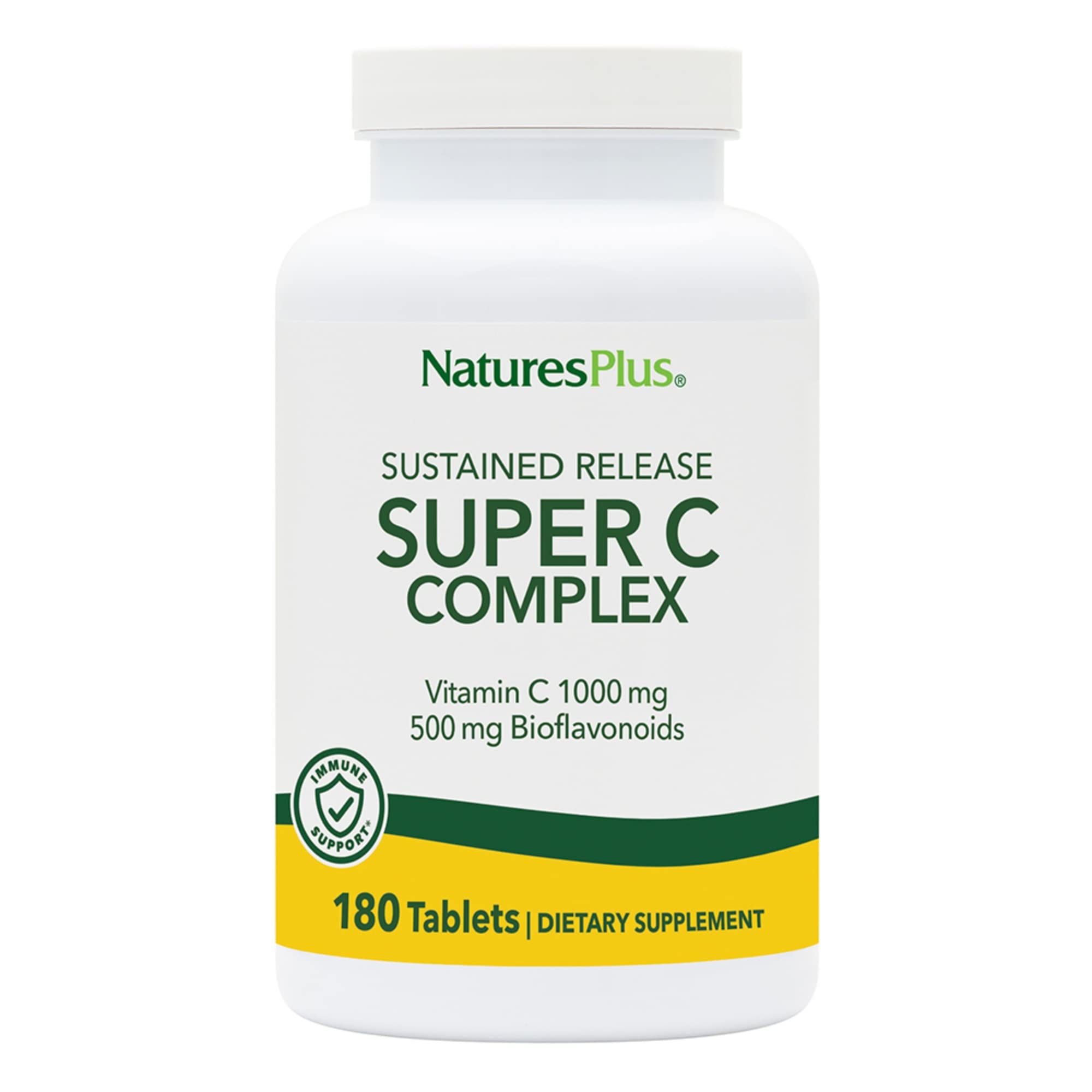 NaturesPlus Super C Complex – Sustained Release Vitamin C 1000mg + 500mg Bioflavonoids | 180 Tablets