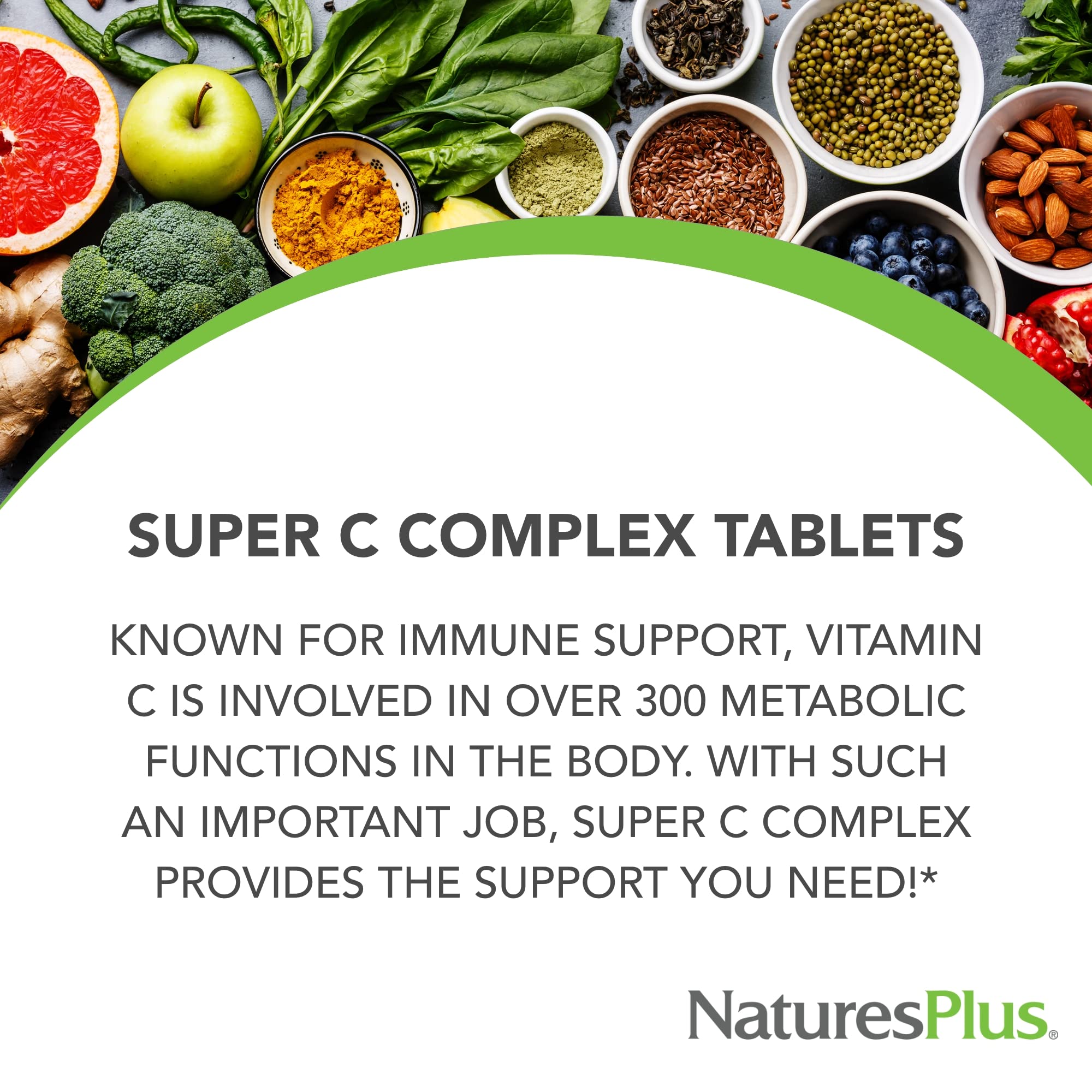 NaturesPlus Super C Complex – Sustained Release Vitamin C 1000mg + 500mg Bioflavonoids | 180 Tablets
