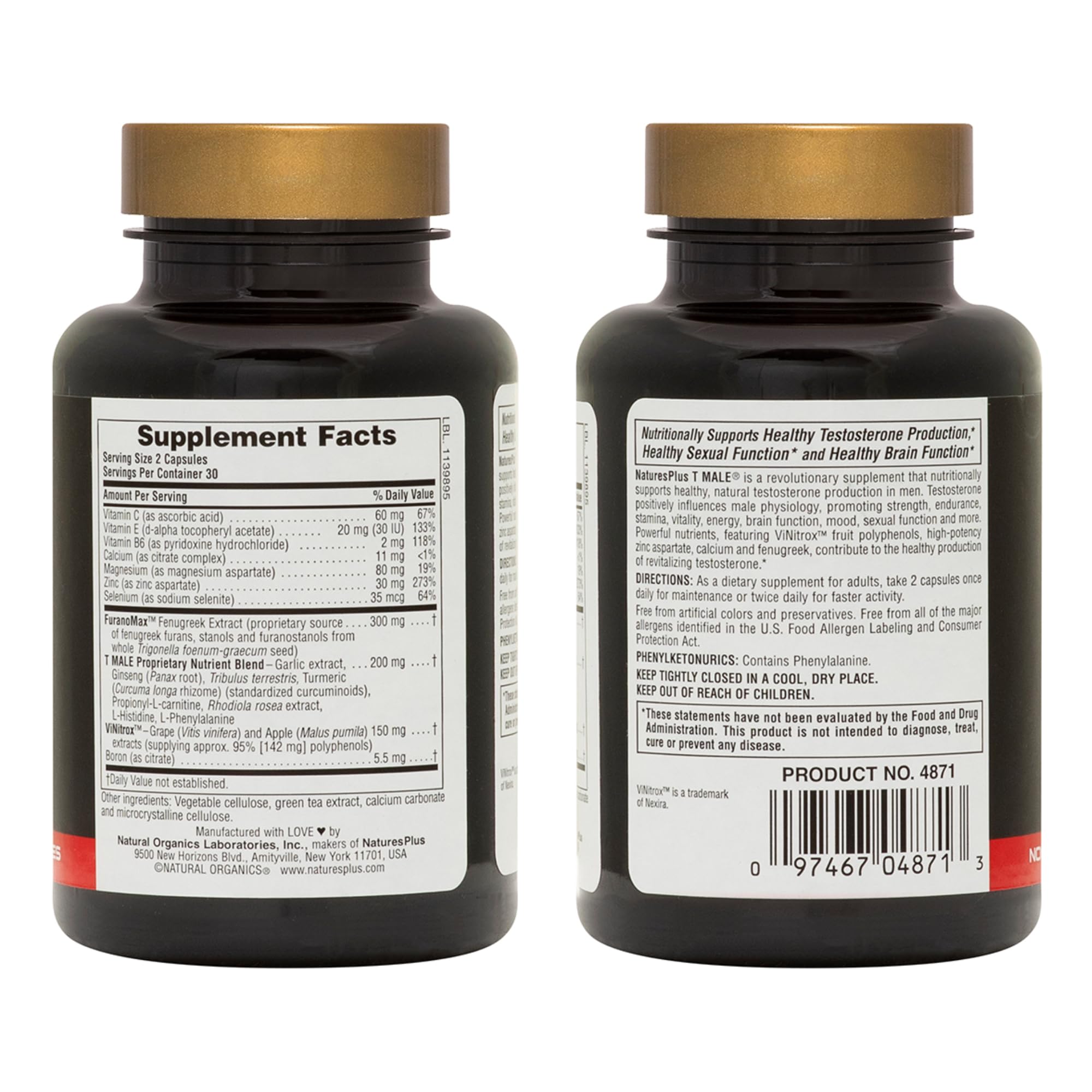 NaturesPlus T Male - 60 Vegetarian Capsules | Hormone Support & Mood