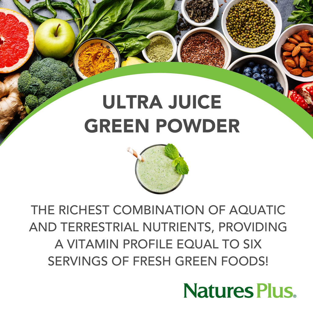 NaturesPlus Ultra Juice Green Powder – Organic Greens, 60 Servings