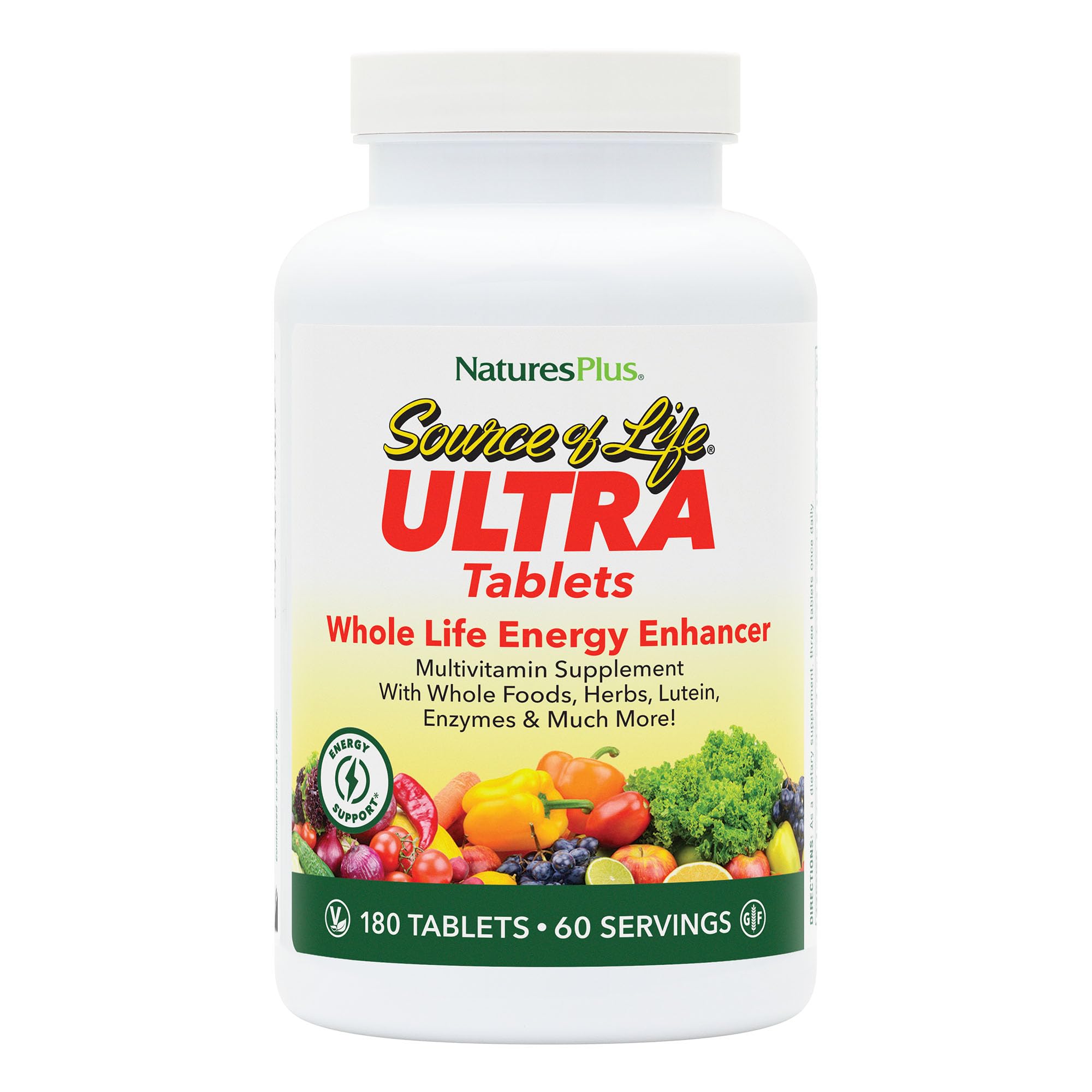 NaturesPlus Ultra Source of Life Multivitamin – 180 Tablets | Immune Support, Energy & Vitality | Lutein & Vitamin D3 | Vegetarian & Gluten Free – 60 Servings