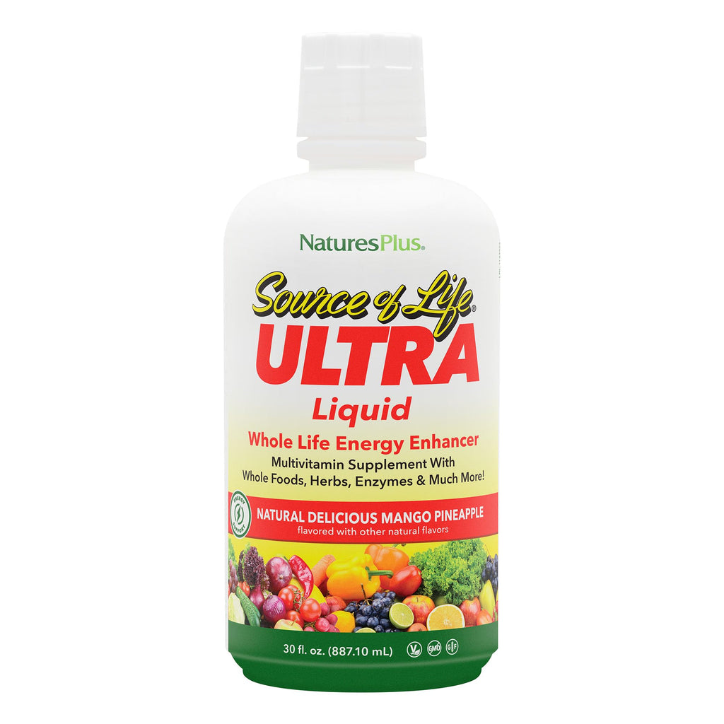 NaturesPlus Ultra Source of Life Liquid Mango Pineapple – Multivitamin with D3 & Lutein | Gluten Free & Vegetarian