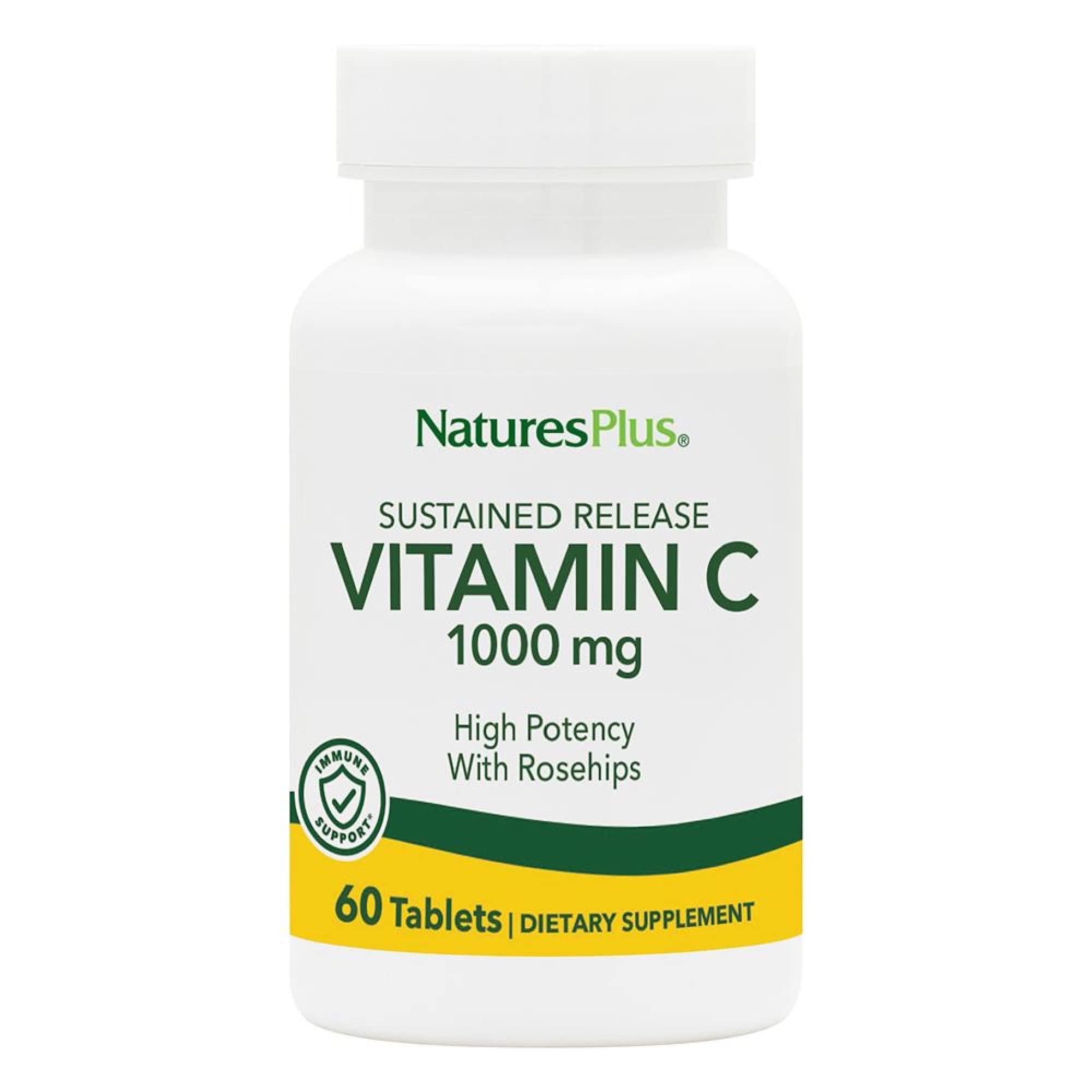 NaturesPlus Sustained Release Vitamin C 1000 mg – 60 Tablets (Rose Hips) – Vegetarian & Gluten Free | 60 Servings