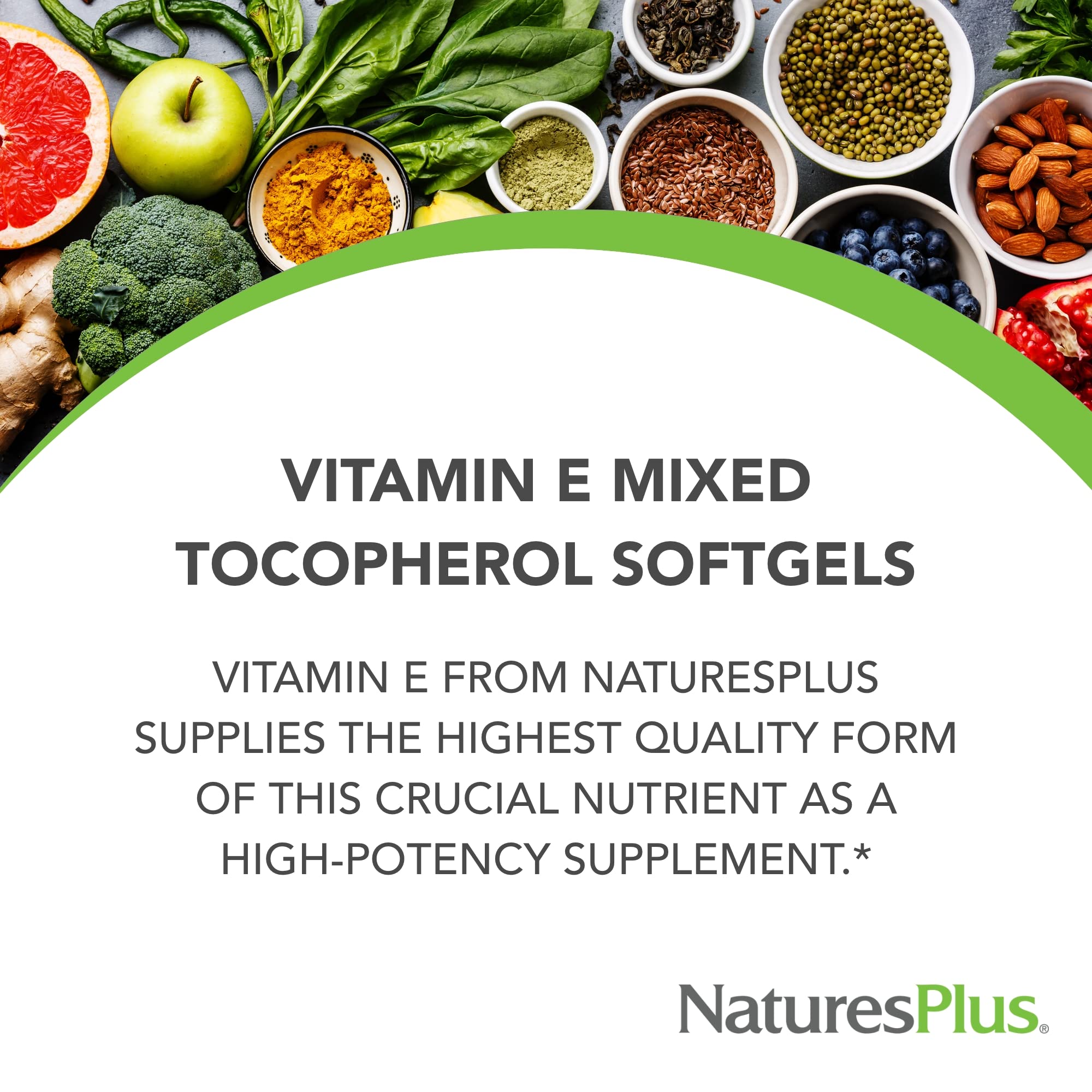 NaturesPlus Vitamin E 400 IU D-Tocopherol – 60 Softgels | Gluten-Free, Vegetarian
