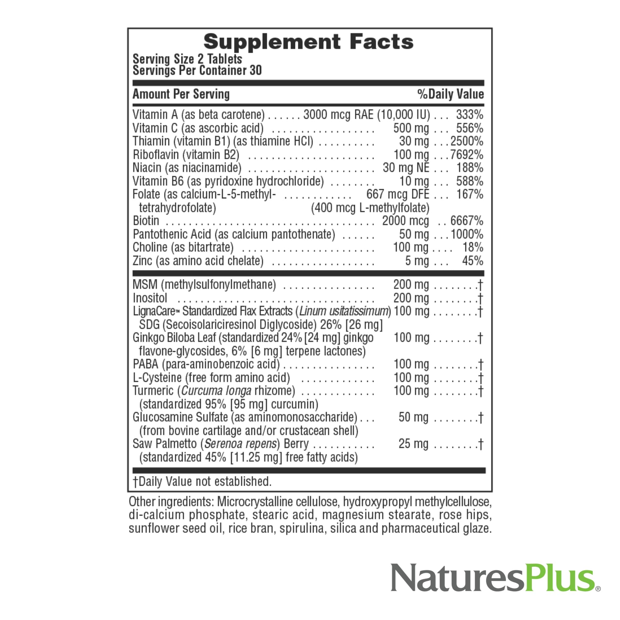 NaturesPlus Women's Ultra Hair Plus - All-Natural Hair Growth Supplement (60 Tablets) | Biotin | Gluten-Free