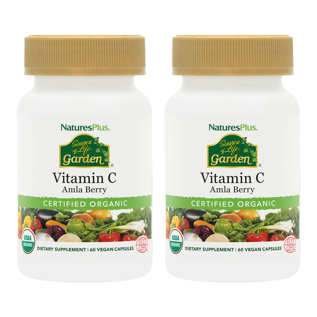 NaturesPlus Source of Life Garden Vitamin C - 60 Vegan Capsules (Pack of 2) | Immune Support | Organic, Non-GMO, Gluten Free