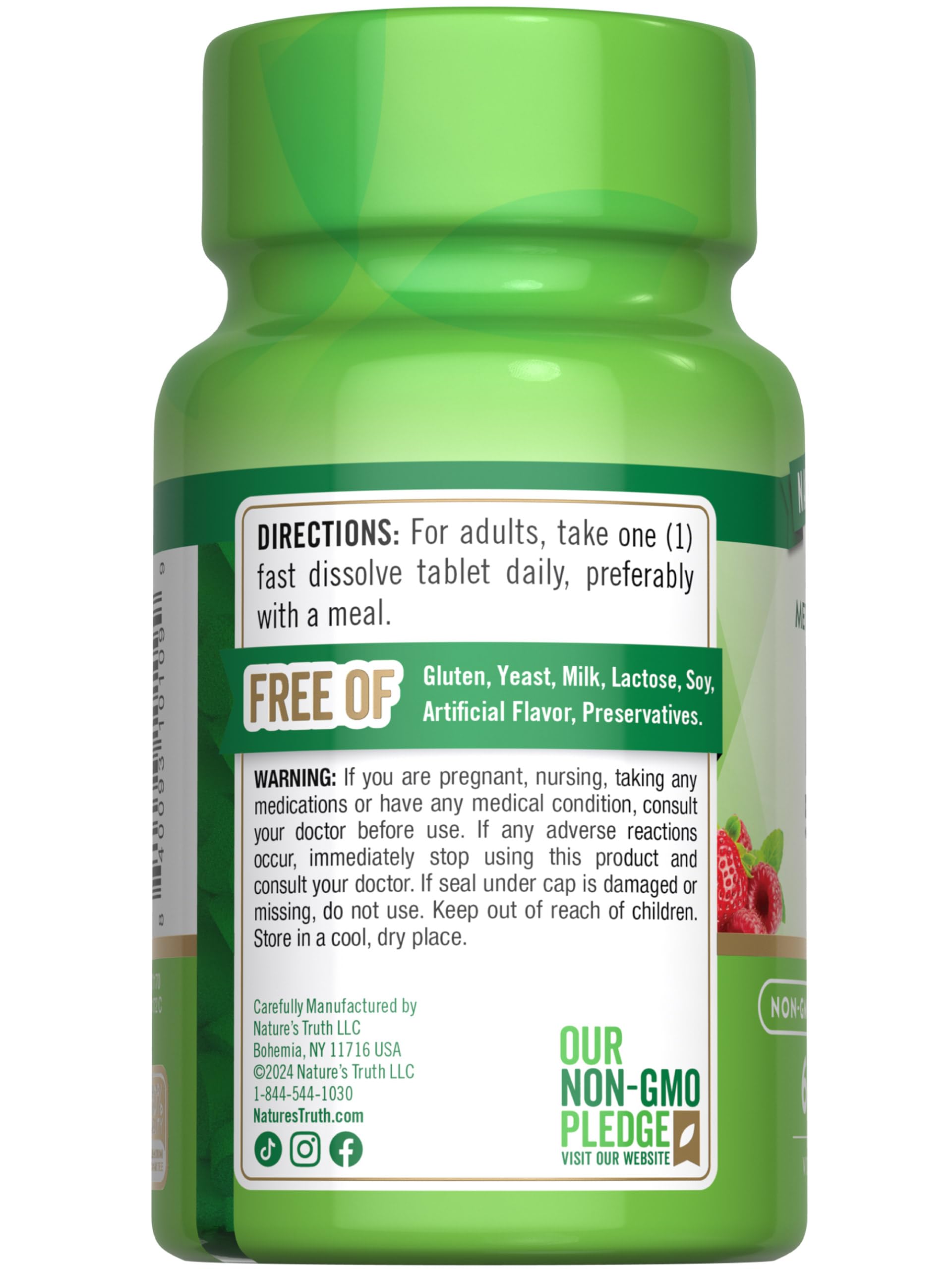 Nature's Truth B12 Vitamin 5000 mcg - 60 Tablets - Fast Dissolve Berry Flavor - Vegan, Non-GMO & Gluten-Free